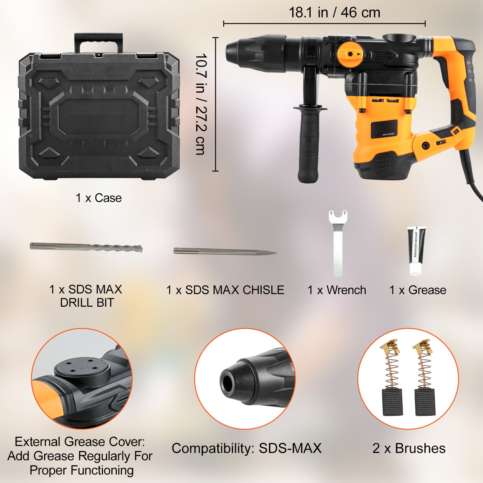 Rotary Hammer Drill Corded Drills 1-9/16" 3 Modes SDS-MAX Chipping Hammers