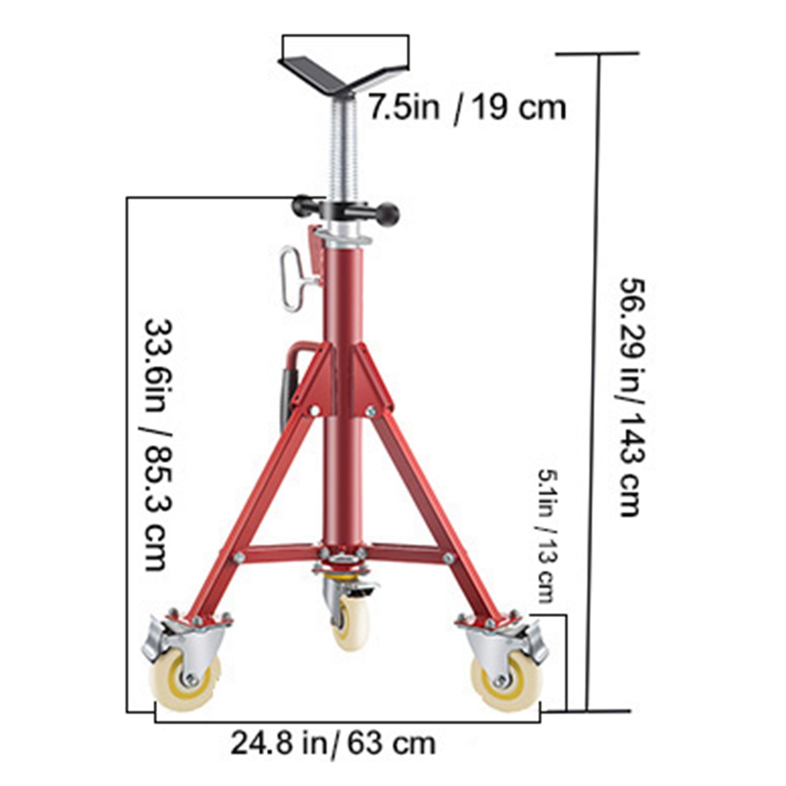 Pipe Stand, Pipe Jack Stand, V Head Pipe Stand Adjustable Height 28-52 Inch, Pipe Jack Stands with Casters 882 LB, Folding Portable Pipe Stands 1/8 to 12 Inch Pipe Supporting, Steel Jack Stand