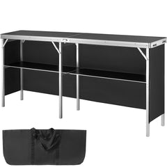 Extra Long Folding Portable Bar Table - Tradeshow Podium Table for Indoor, Outdoor, Party, Picnic, Exhibition, Includes Carrying Case, Storage Shelf and  Black Skirt, 77.95" x 15.16" x 34.65"