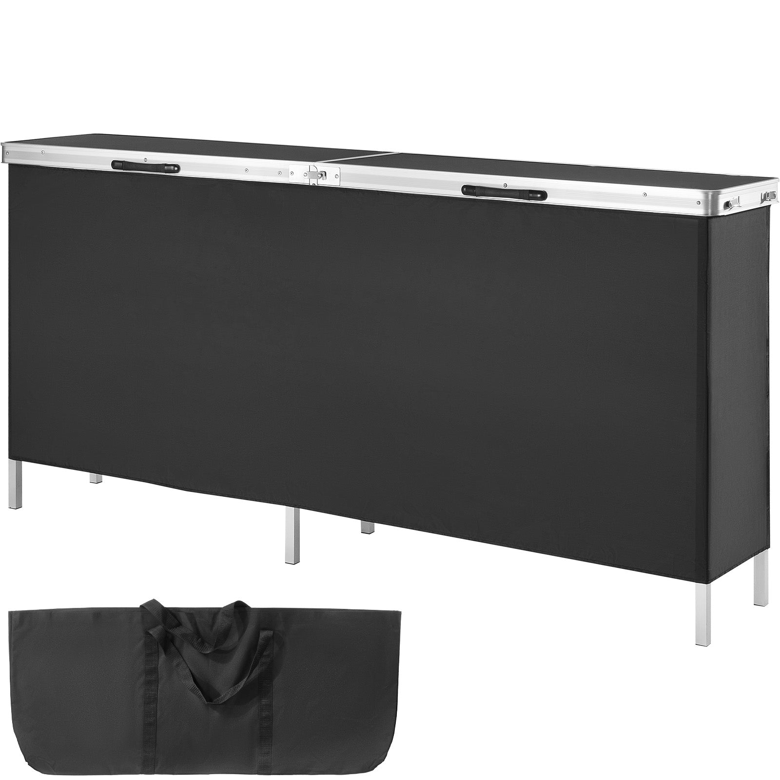 Extra Long Folding Portable Bar Table - Tradeshow Podium Table for Indoor, Outdoor, Party, Picnic, Exhibition, Includes Carrying Case, Storage Shelf and  Black Skirt, 77.95" x 15.16" x 34.65"
