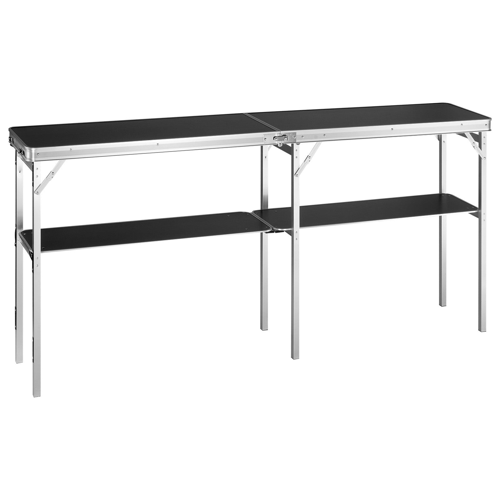 Extra Long Folding Portable Bar Table - Tradeshow Podium Table for Indoor, Outdoor, Party, Picnic, Exhibition, Includes Carrying Case, Storage Shelf and  Black Skirt, 77.95" x 15.16" x 34.65"
