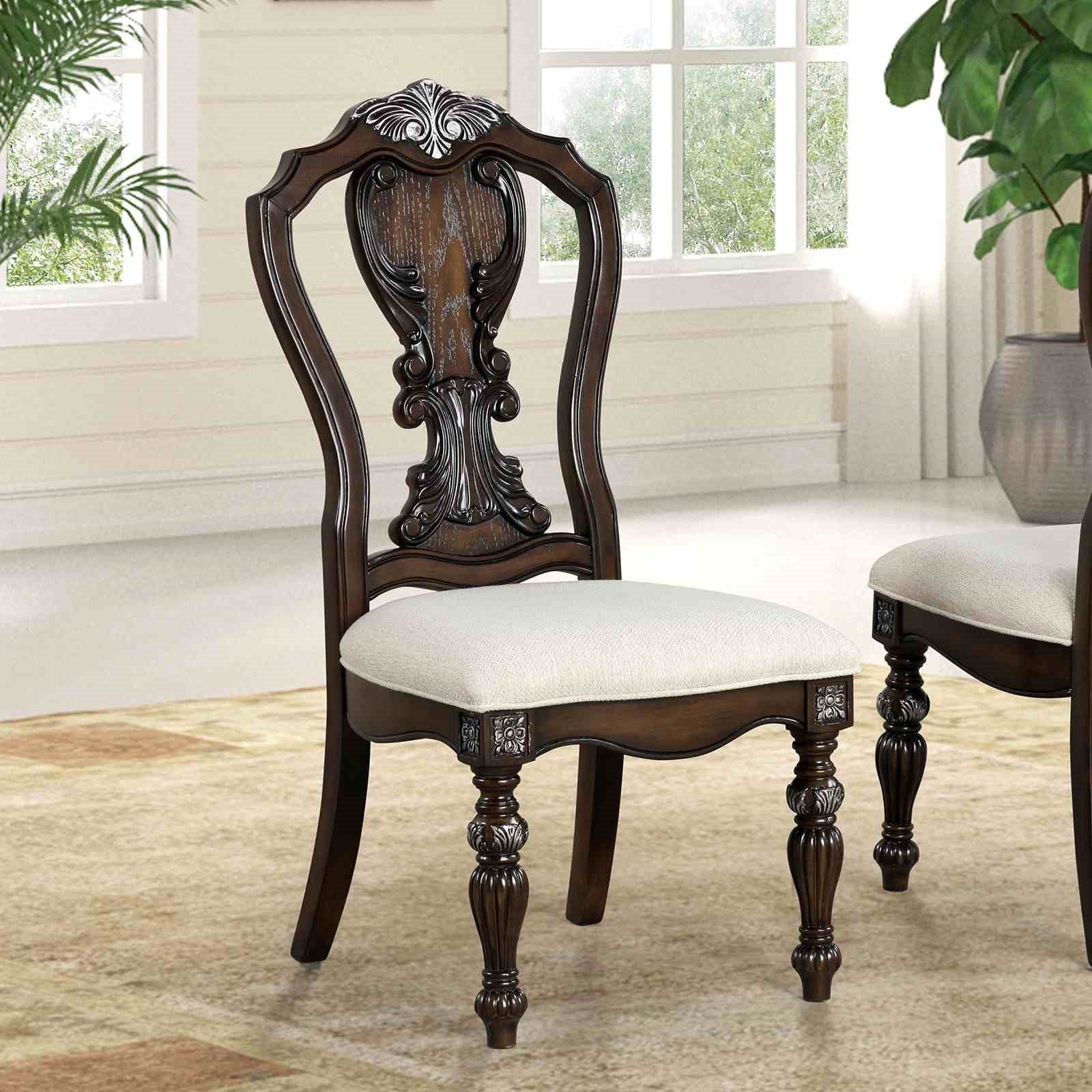 Traditional Style 2pc Side Chair Ornate Corbels Dark Brown Finish Dining Room