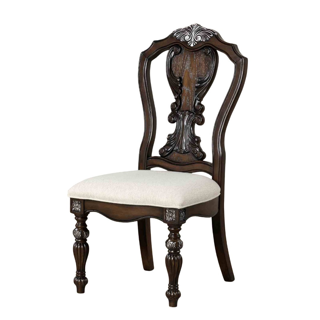 Traditional Style 2pc Side Chair Ornate Corbels Dark Brown Finish Dining Room