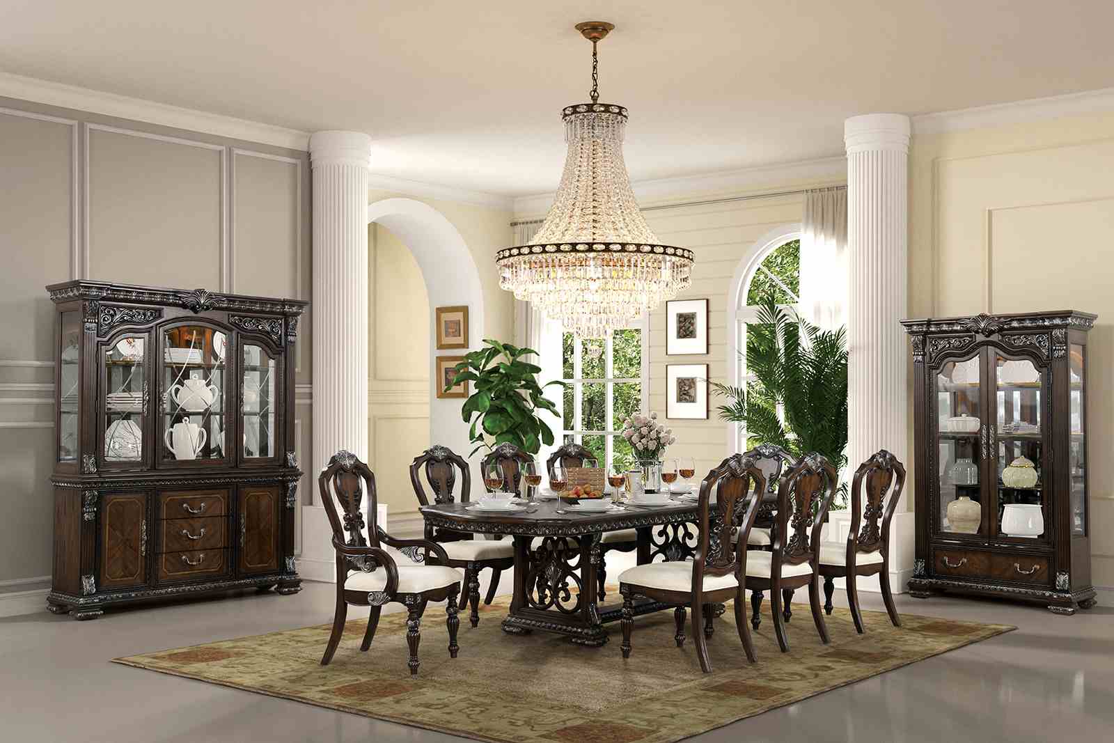 Traditional Style 2pc Side Chair Ornate Corbels Dark Brown Finish Dining Room