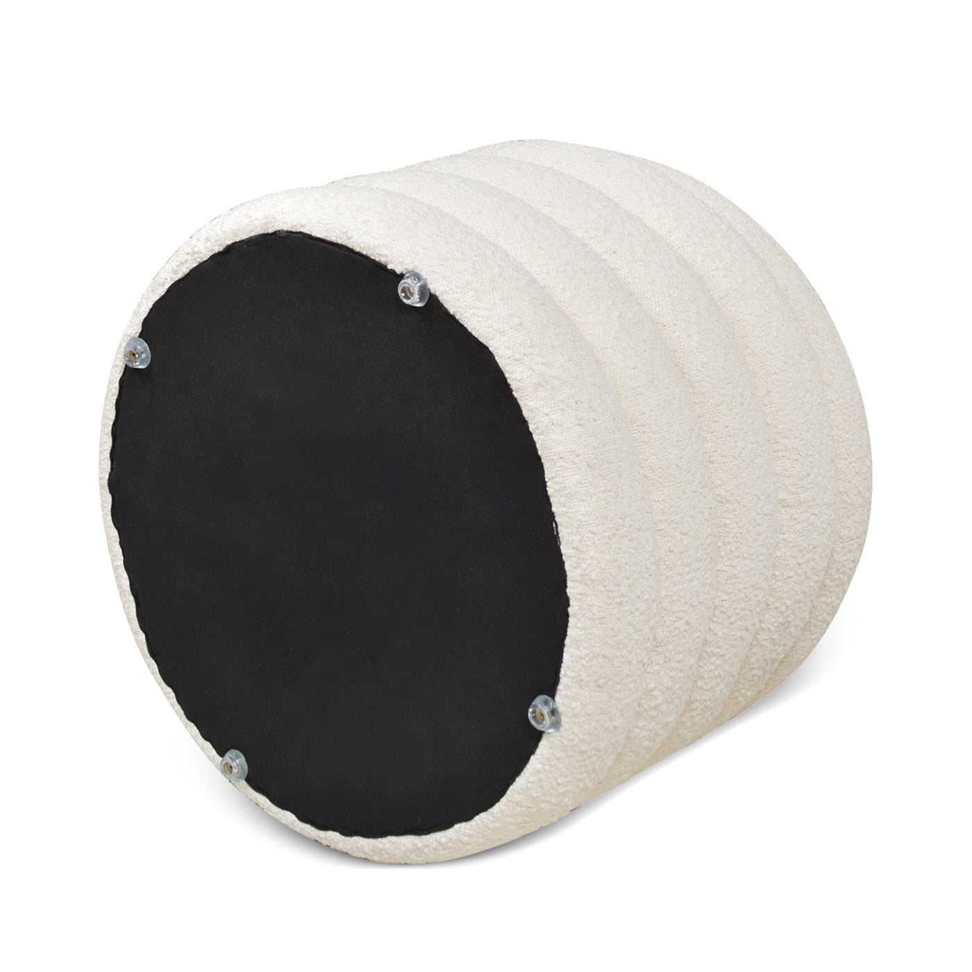 Fuji 19" Oversized Round Storage Ottoman, Ivory White Boucle