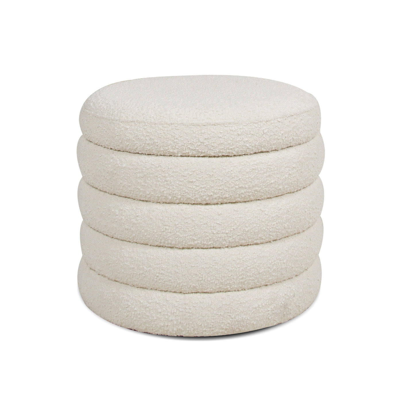 Fuji 19" Oversized Round Storage Ottoman, Ivory White Boucle