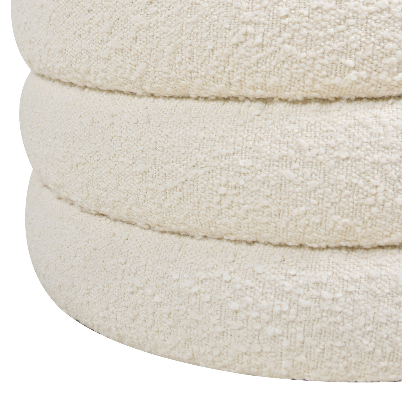 Fuji 19" Oversized Round Storage Ottoman, Ivory White Boucle