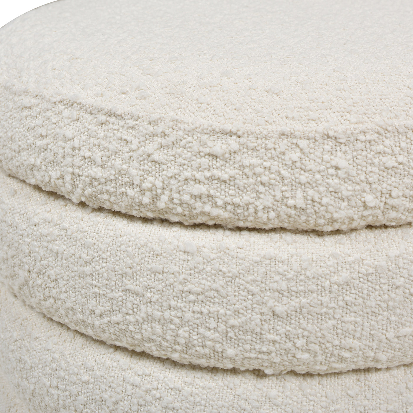 Fuji 19" Oversized Round Storage Ottoman, Ivory White Boucle