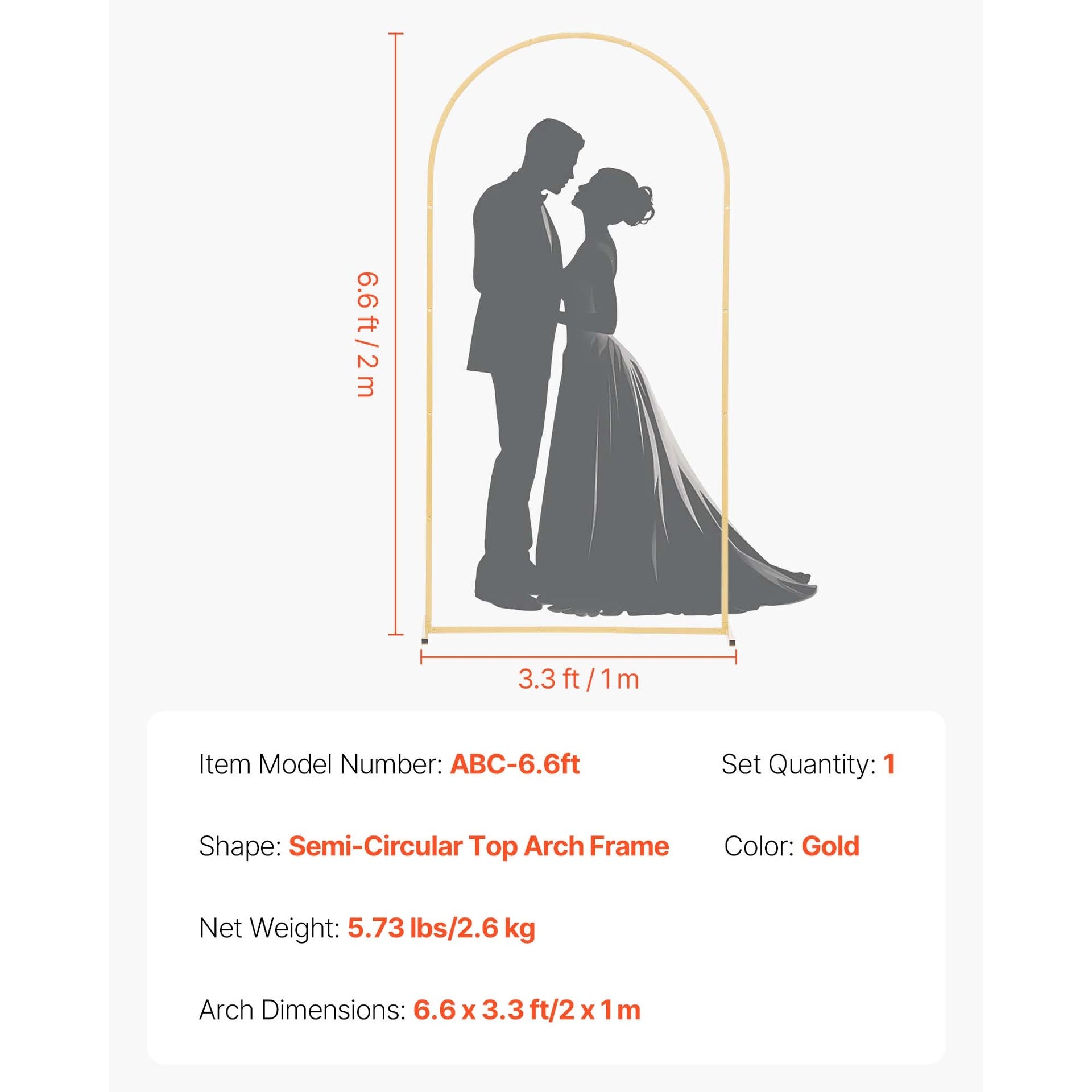 Arch Backdrop Stand, 6.6 x 3.3 ft, Stable Structure, Easy Assembly, 1 Piece Gold Metal Arch Backdrop Stand for Wedding, Birthday Party, Graduation, Holiday Celebration, and Ceremony Decoration