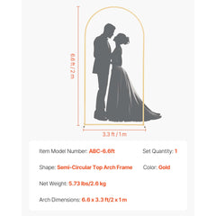 Arch Backdrop Stand, 6.6 x 3.3 ft, Stable Structure, Easy Assembly, 1 Piece Gold Metal Arch Backdrop Stand for Wedding, Birthday Party, Graduation, Holiday Celebration, and Ceremony Decoration