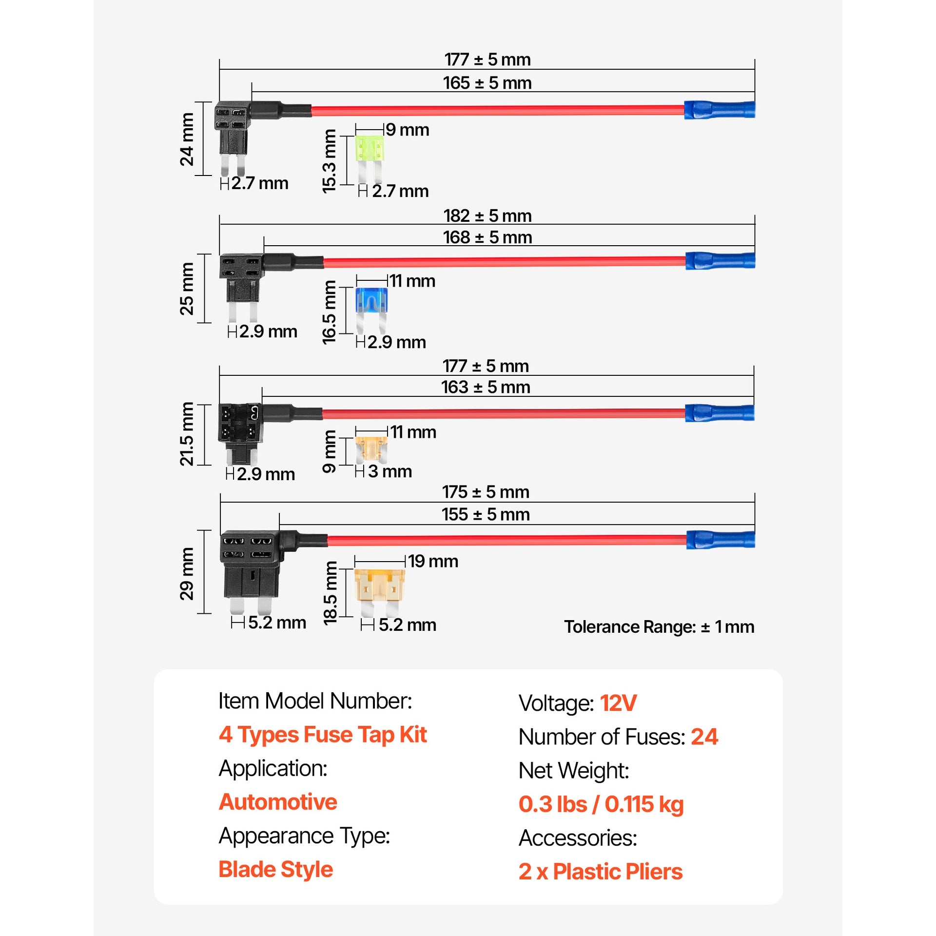12V Car Add-a-Circuit Fuse Tap 24 Pcs Mini ATO ATC ATM Blade Fuse Holder