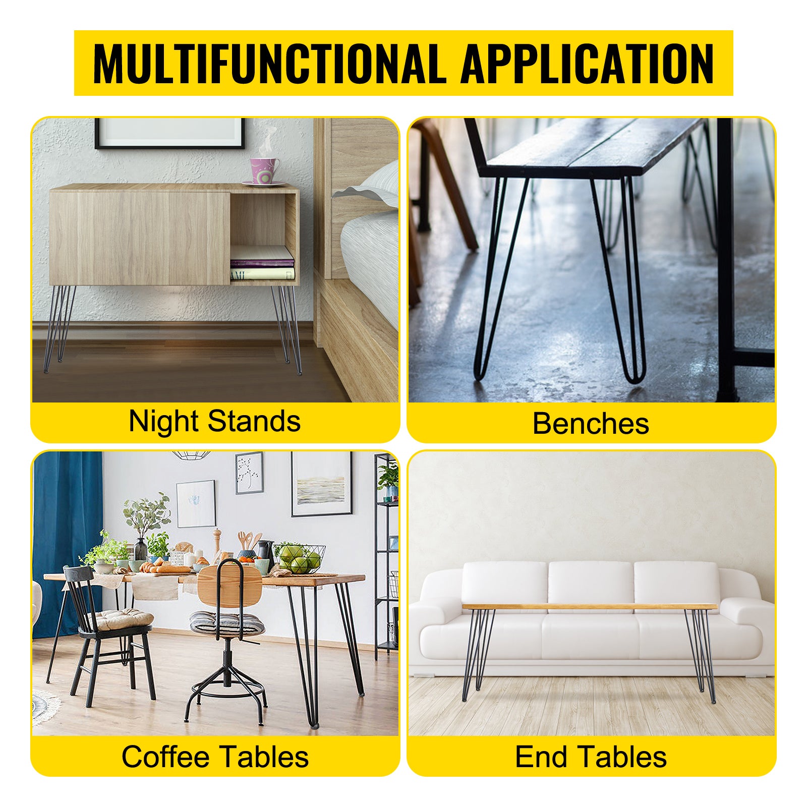 Hairpin Table Legs 36" Black Set of 4 Desk Legs 880lbs Load Capacity Hairpin Desk Legs 3 Rods for Bench Desk Dining End Table Chairs Carbon Steel DIY Heavy Duty Furniture Legs