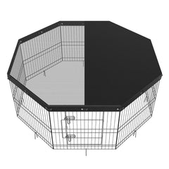 Dog Playpen, 8 Panels Foldable Metal Dog Exercise Pen with Top Cover, 24" H Pet Fence Puppy Crate Kennel with Ground Stakes, Indoor Outdoor Dog Pen for Small Medium Pets, for Camping, Yard