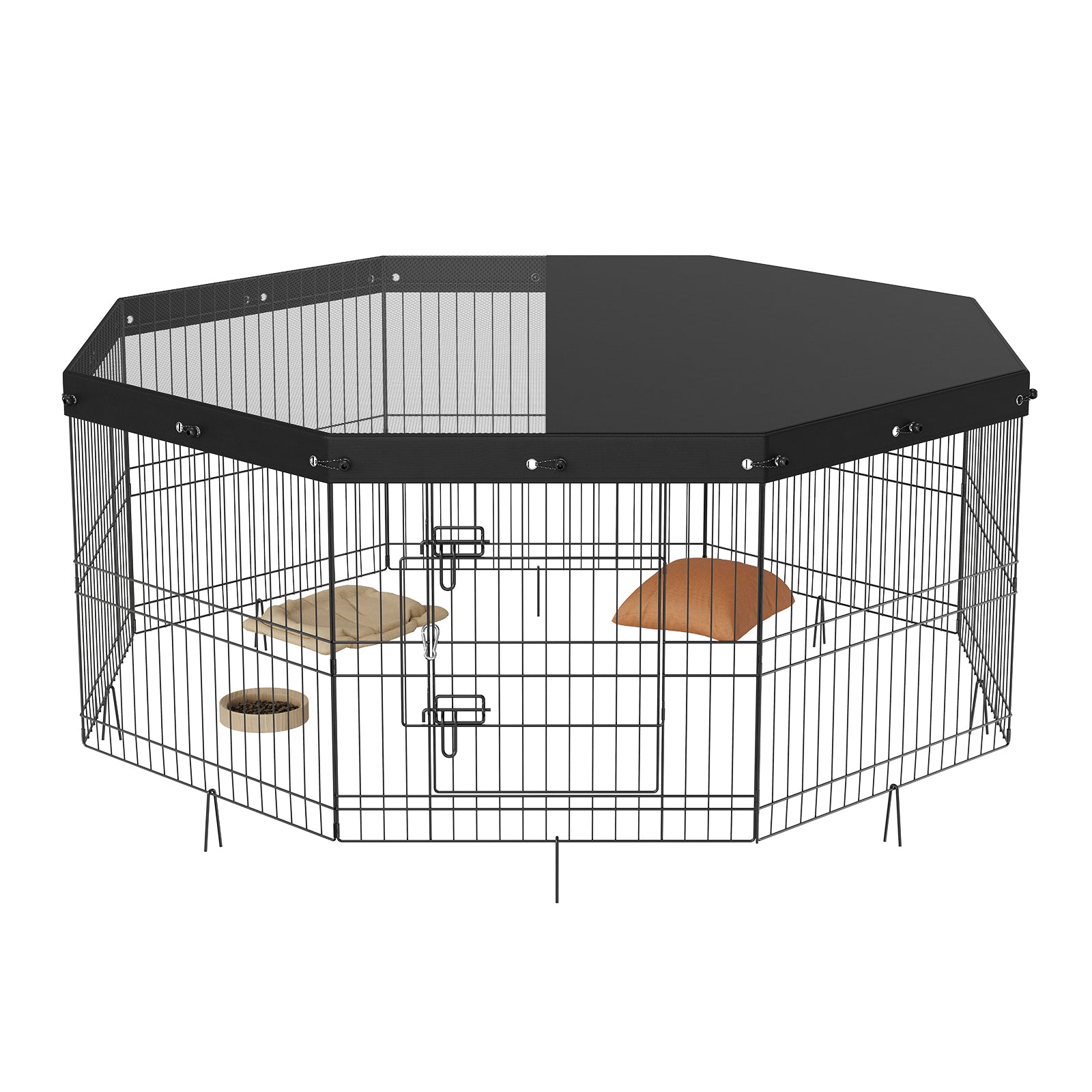 Dog Playpen, 8 Panels Foldable Metal Dog Exercise Pen with Top Cover, 24" H Pet Fence Puppy Crate Kennel with Ground Stakes, Indoor Outdoor Dog Pen for Small Medium Pets, for Camping, Yard