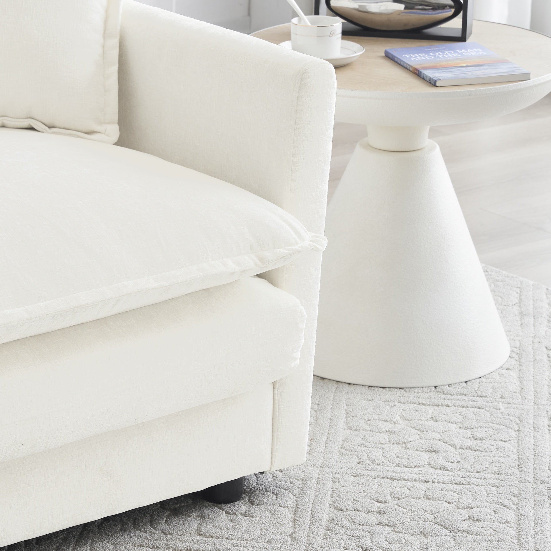 2 Seater Loveseat and Chair Set, 2 Piece Sofa & Chair Set, Loveseat and Accent Chair , 2-Piece Upholstered Chenille Sofa Living Room Couch Furniture(1+2 Seat ) ,White Chenille