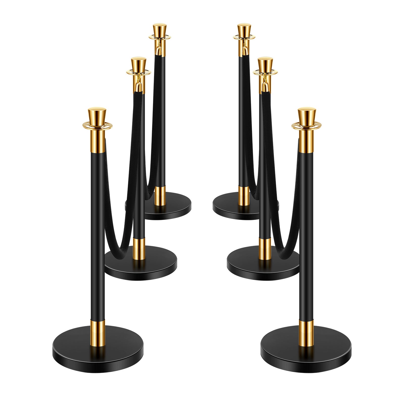 Stanchions and Velvet Ropes, 6 Pcs Crowd Control Barriers with 4 Black Velvet Ropes, Stainless Steel Stanchion Post Queue with Sand Injection Hollow Base for Theater, Wedding, Party Supplies