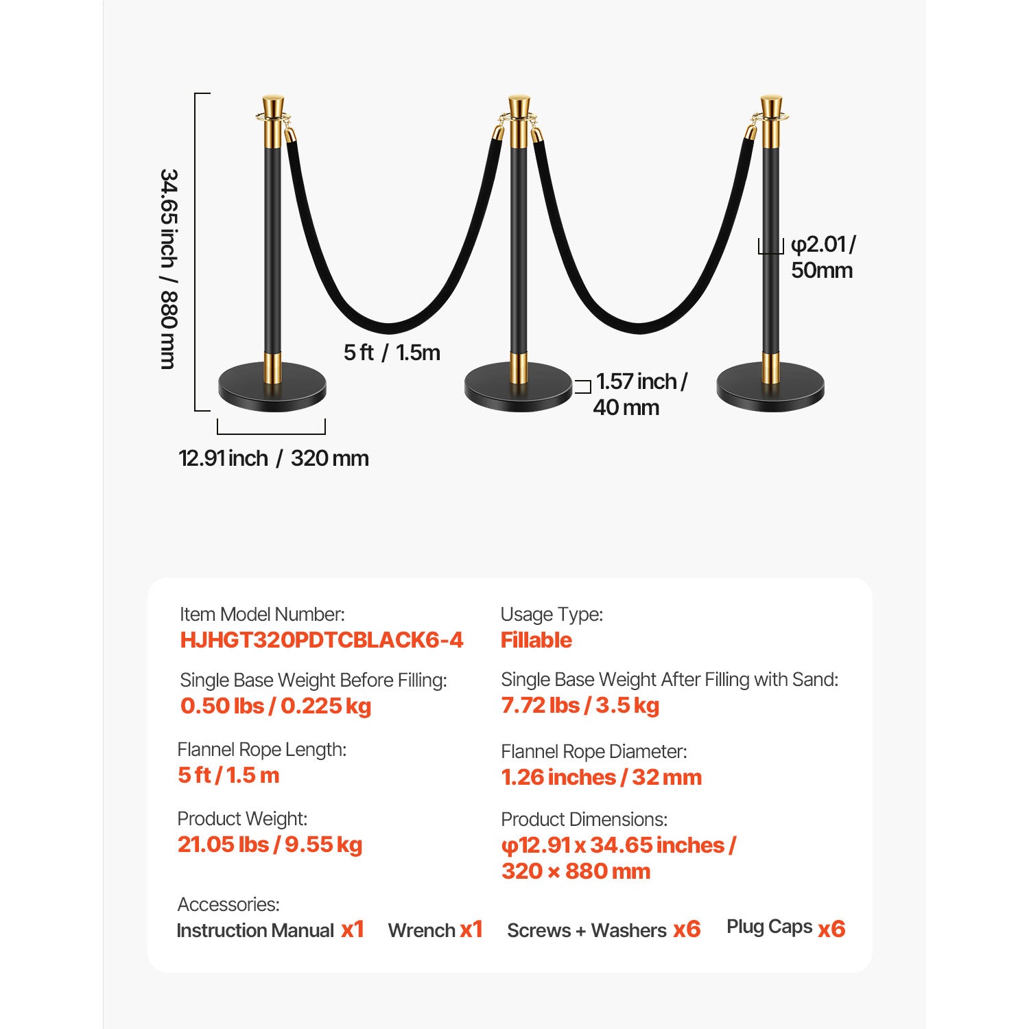 Stanchions and Velvet Ropes, 6 Pcs Crowd Control Barriers with 4 Black Velvet Ropes, Stainless Steel Stanchion Post Queue with Sand Injection Hollow Base for Theater, Wedding, Party Supplies