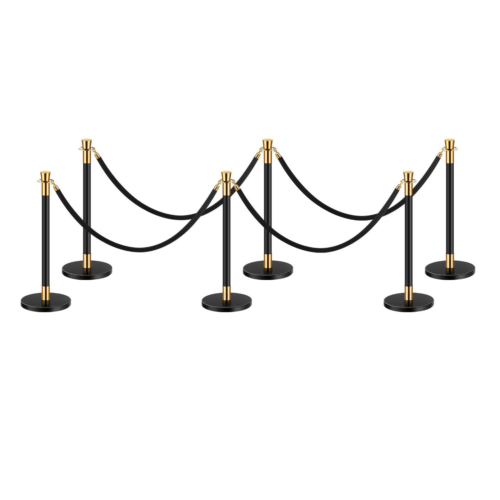 Stanchions and Velvet Ropes, 6 Pcs Crowd Control Barriers with 4 Black Velvet Ropes, Stainless Steel Stanchion Post Queue with Sand Injection Hollow Base for Theater, Wedding, Party Supplies