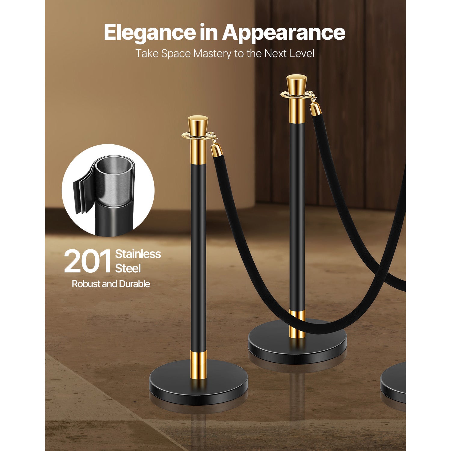 Stanchions and Velvet Ropes, 6 Pcs Crowd Control Barriers with 4 Black Velvet Ropes, Stainless Steel Stanchion Post Queue with Sand Injection Hollow Base for Theater, Wedding, Party Supplies