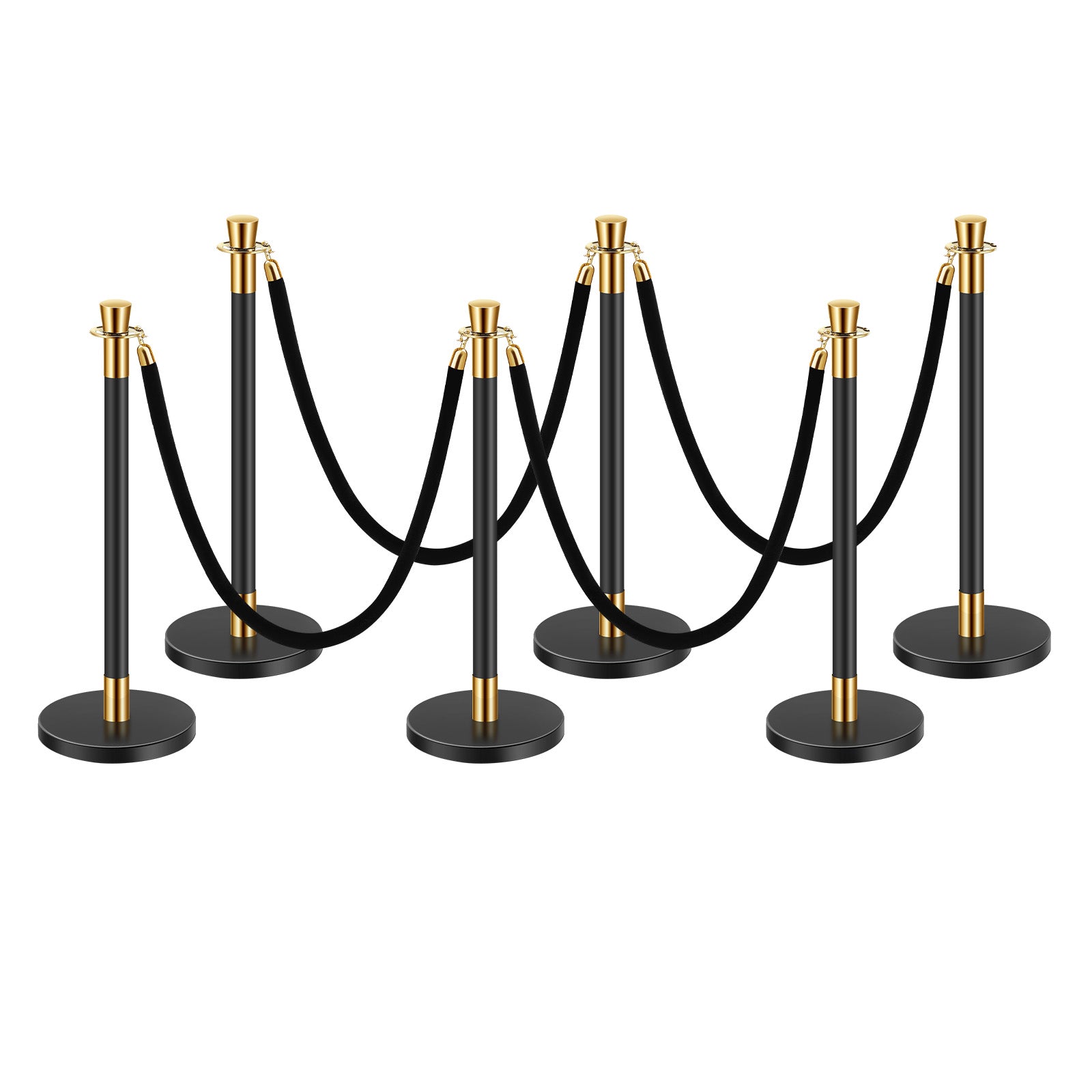 Stanchions and Velvet Ropes, 6 Pcs Crowd Control Barriers with 4 Black Velvet Ropes, Stainless Steel Stanchion Post Queue with Sand Injection Hollow Base for Theater, Wedding, Party Supplies