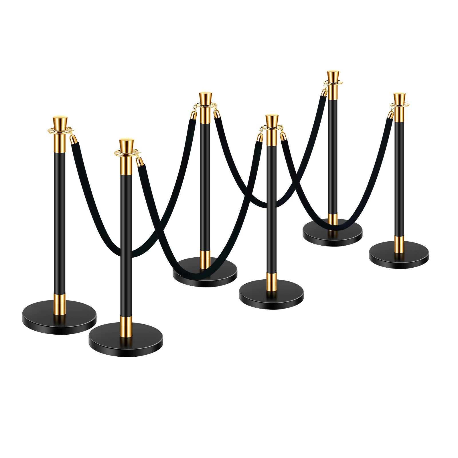 Stanchions and Velvet Ropes, 6 Pcs Crowd Control Barriers with 4 Black Velvet Ropes, Stainless Steel Stanchion Post Queue with Sand Injection Hollow Base for Theater, Wedding, Party Supplies
