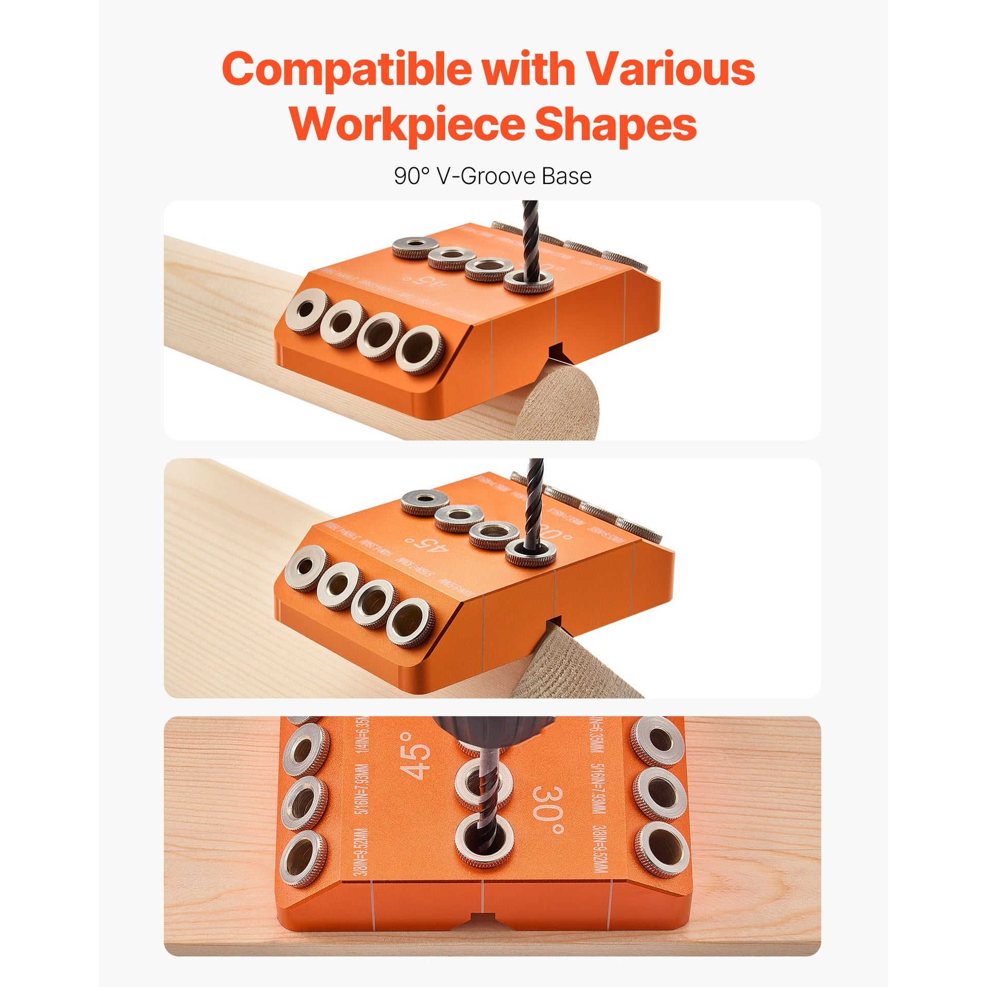 Drill Guide 30/45/90 Degree Angle 4 Sizes Portable Precision Drilling Guide Jig