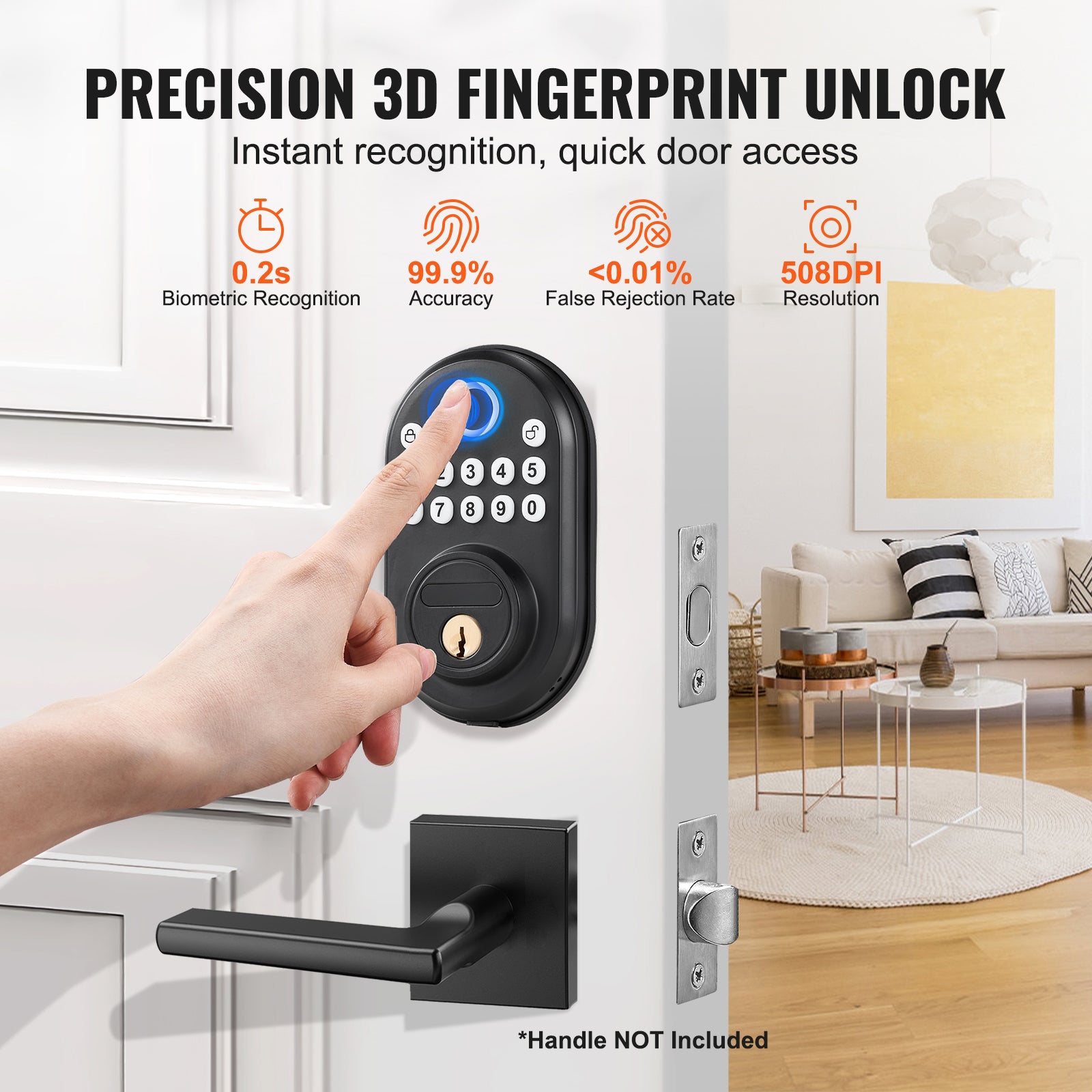 Fingerprint Door Lock Keyless Entry Door Lock Password and Key Unlock