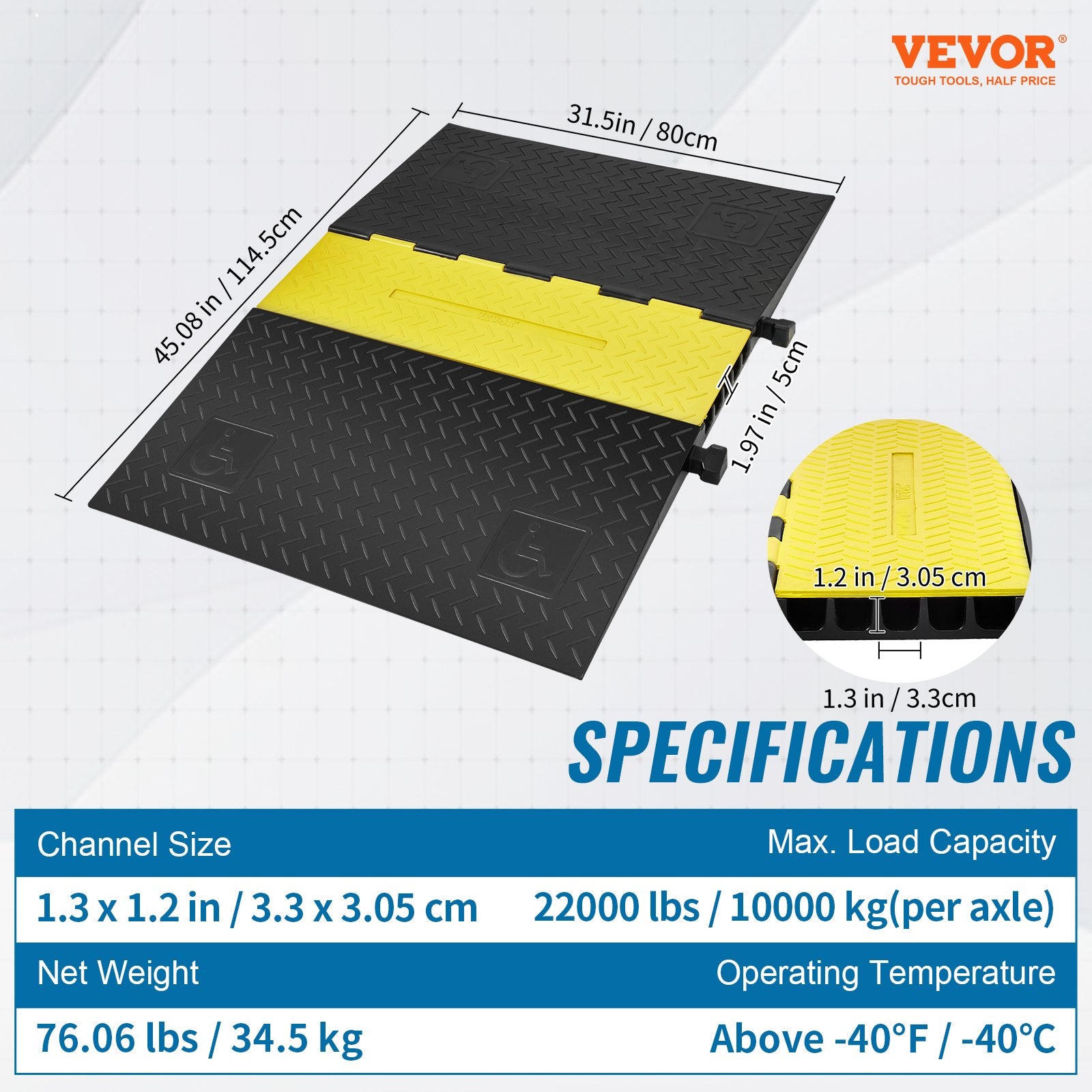 5Channel Cable Protector Ramp 22000lbs Load ADA Compliant Wire Cable Cover
