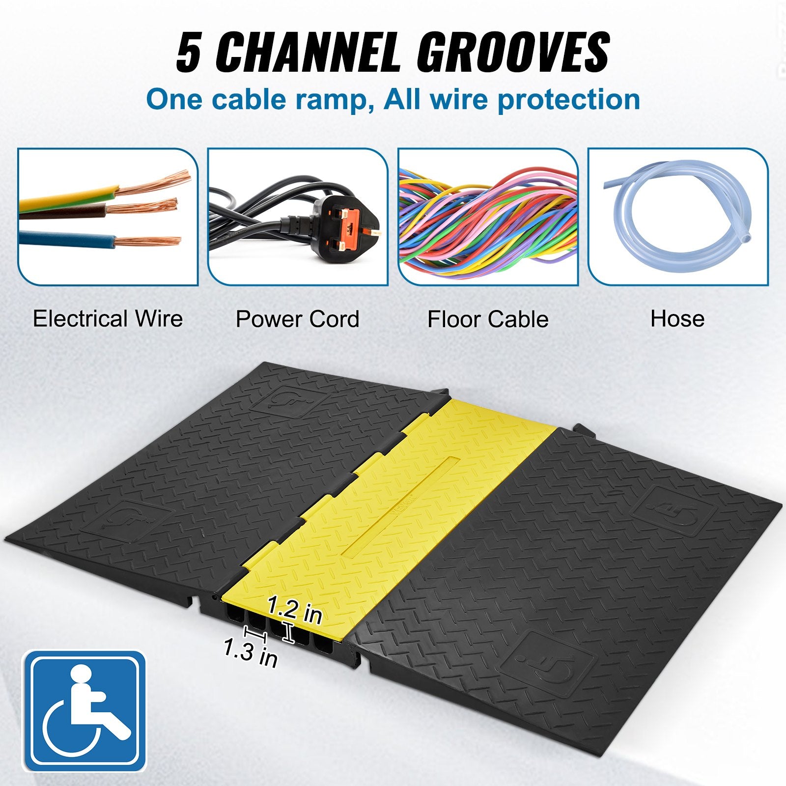 5Channel Cable Protector Ramp 22000lbs Load ADA Compliant Wire Cable Cover
