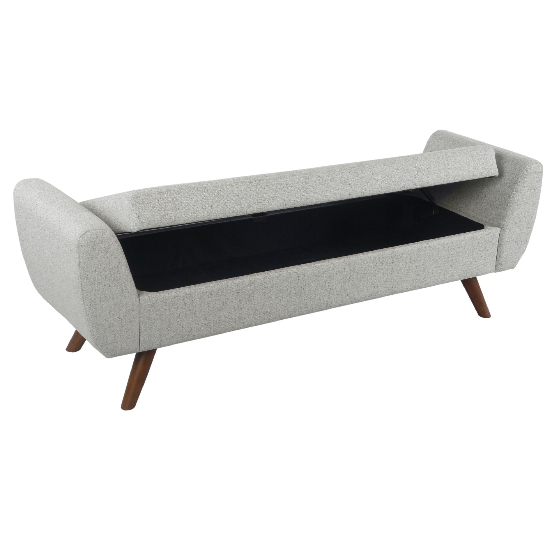 Rae Storage Bench Ottoman with Arms, Light Gray Woven Fabric, 60 Inch