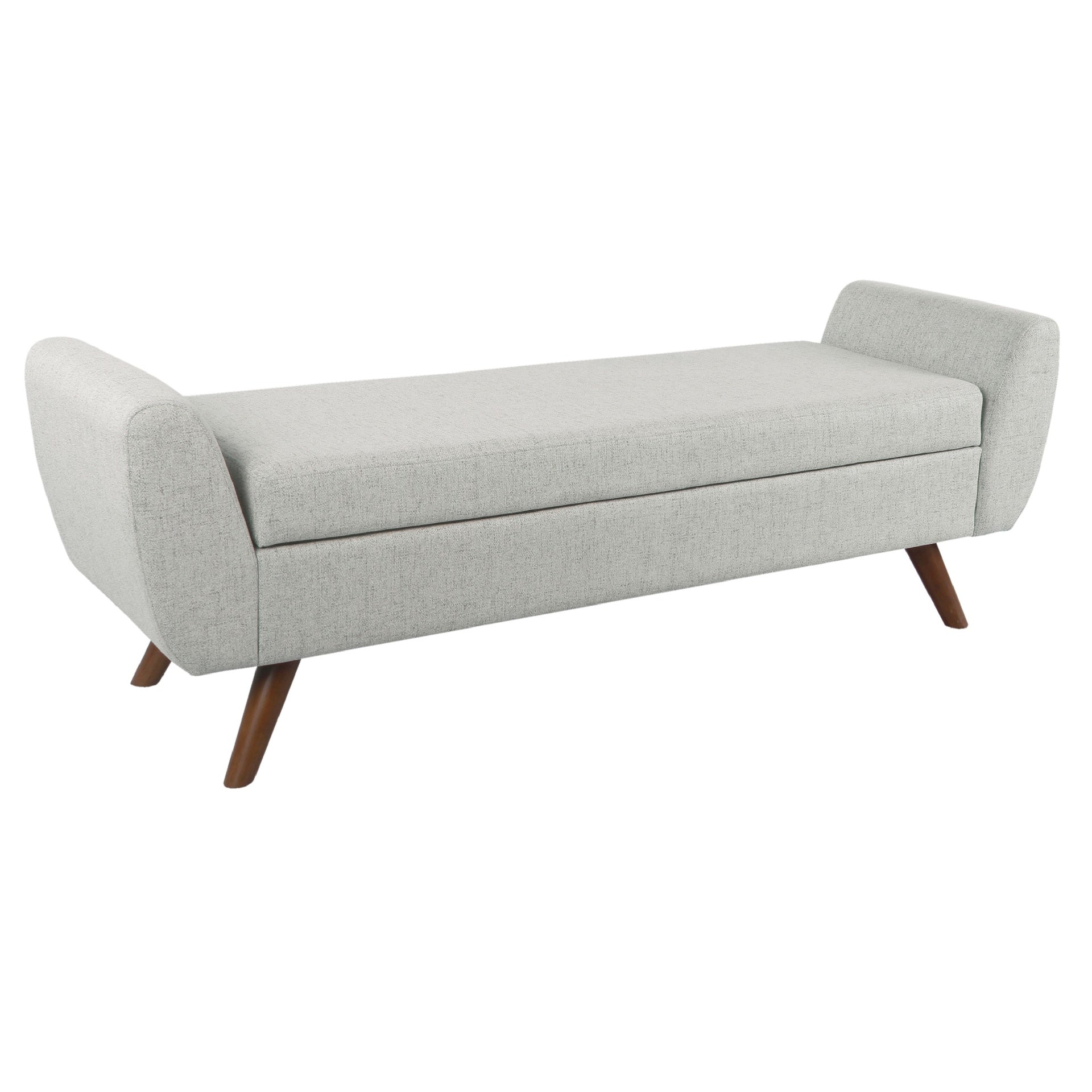 Rae Storage Bench Ottoman with Arms, Light Gray Woven Fabric, 60 Inch