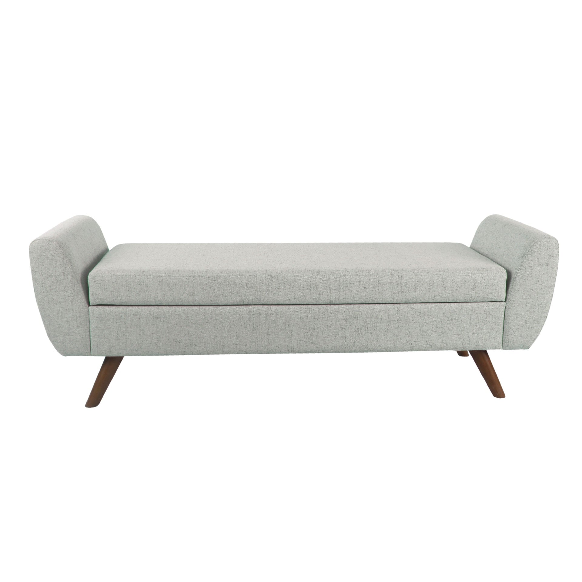 Rae Storage Bench Ottoman with Arms, Light Gray Woven Fabric, 60 Inch