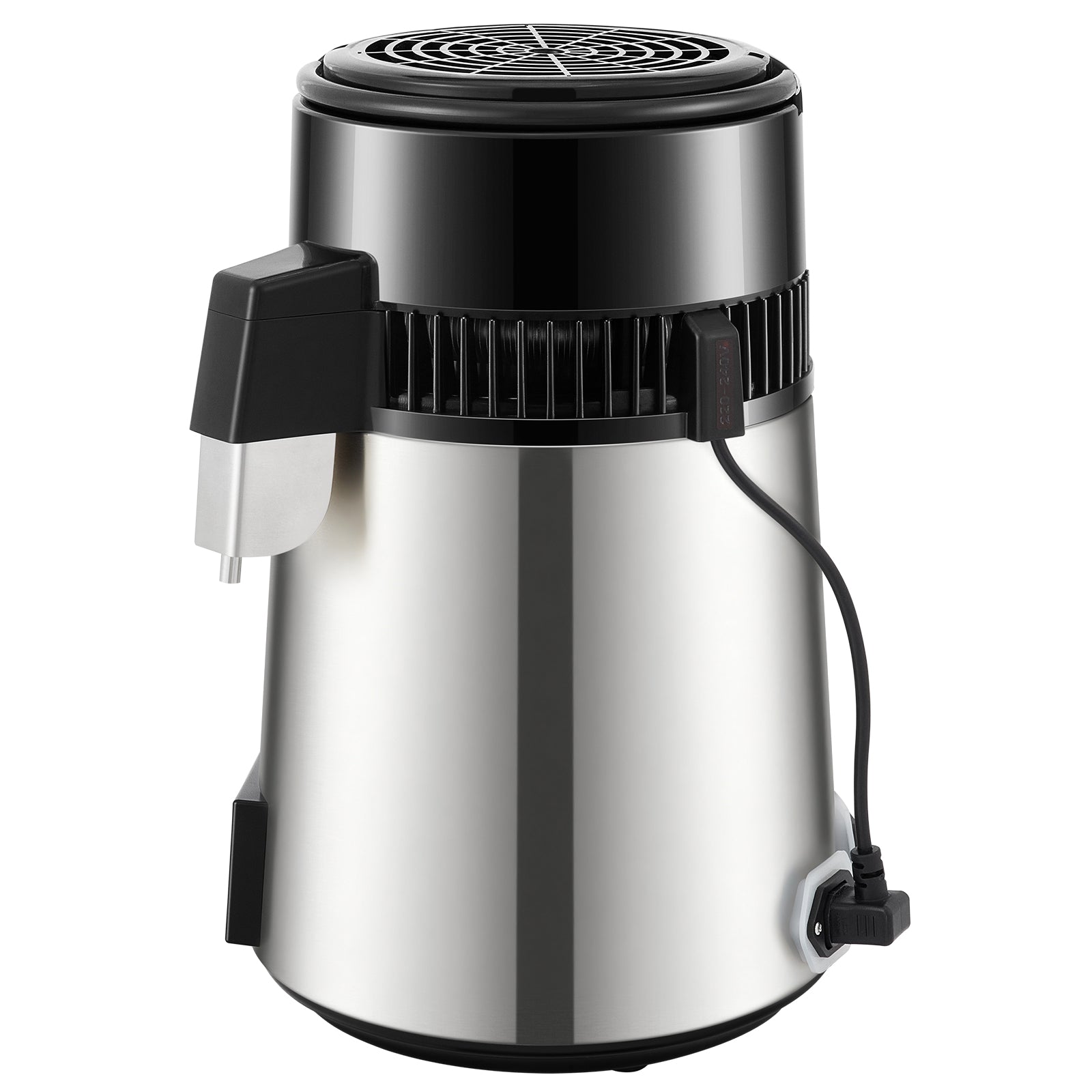 1.1Gal Water Distiller, 0.3Gal/H, 750W Distilled Water Maker Machine 0-99H Timing Dual Temp Display, 304 Stainless Steel Countertop Distiller Glass Carafe Cleaning Powder 3 Carbon Packs, Silver