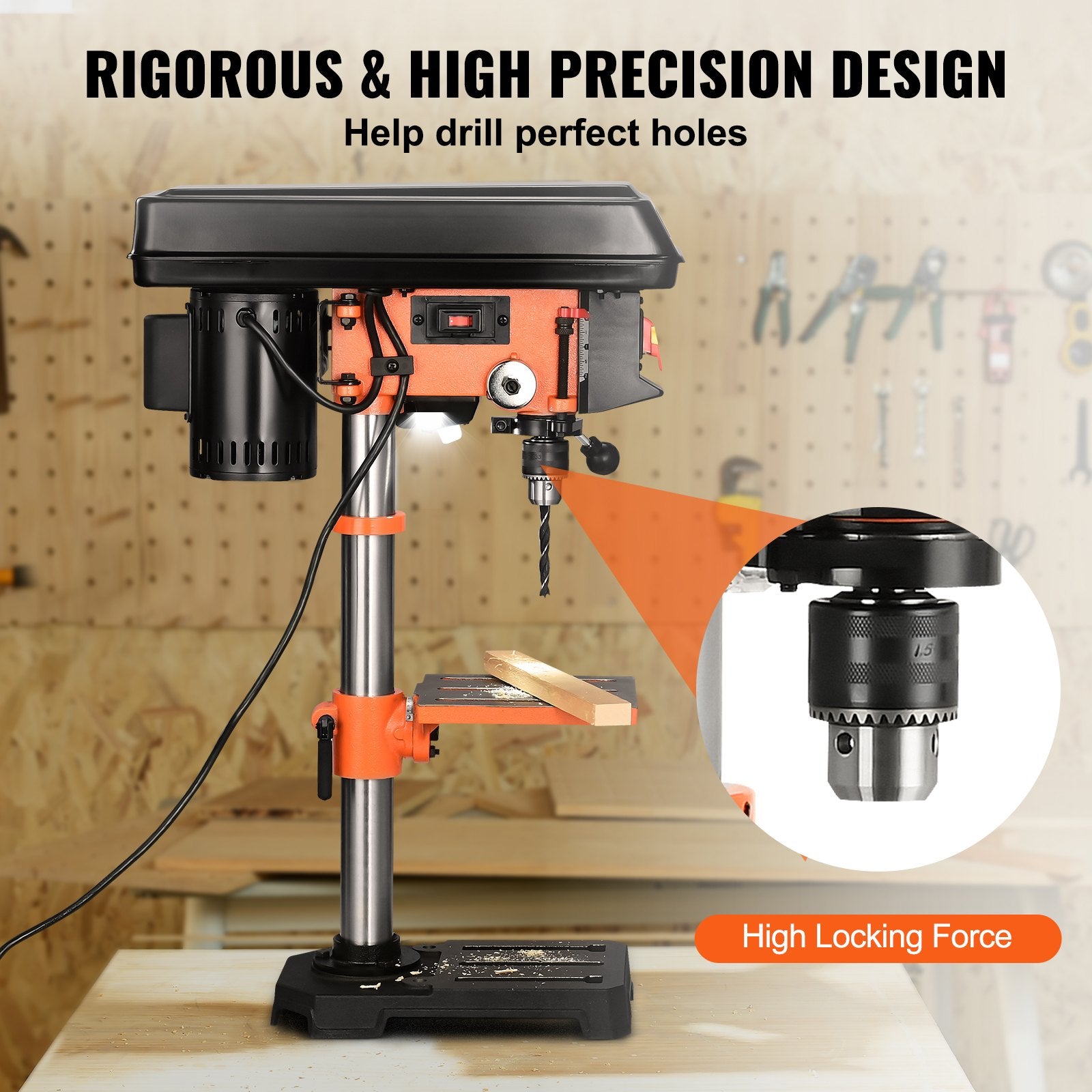 10'' 5-Speed Benchtop Drill Press Cast Iron Drill Press 3.2A 610-2800RPM