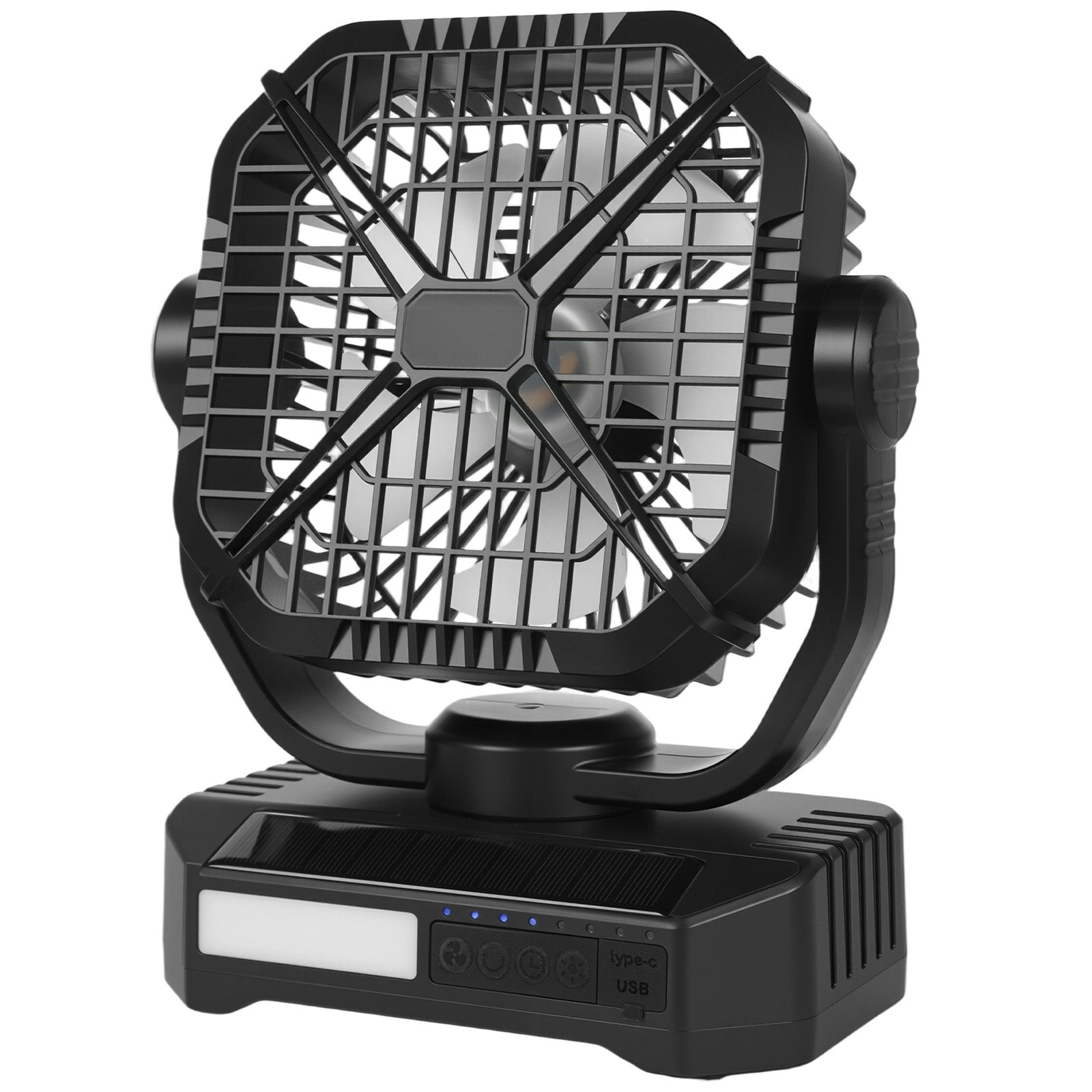 10400mAh Solar Fan Camping Fan with Solar Panel LED Lantern 7W 8 Inch