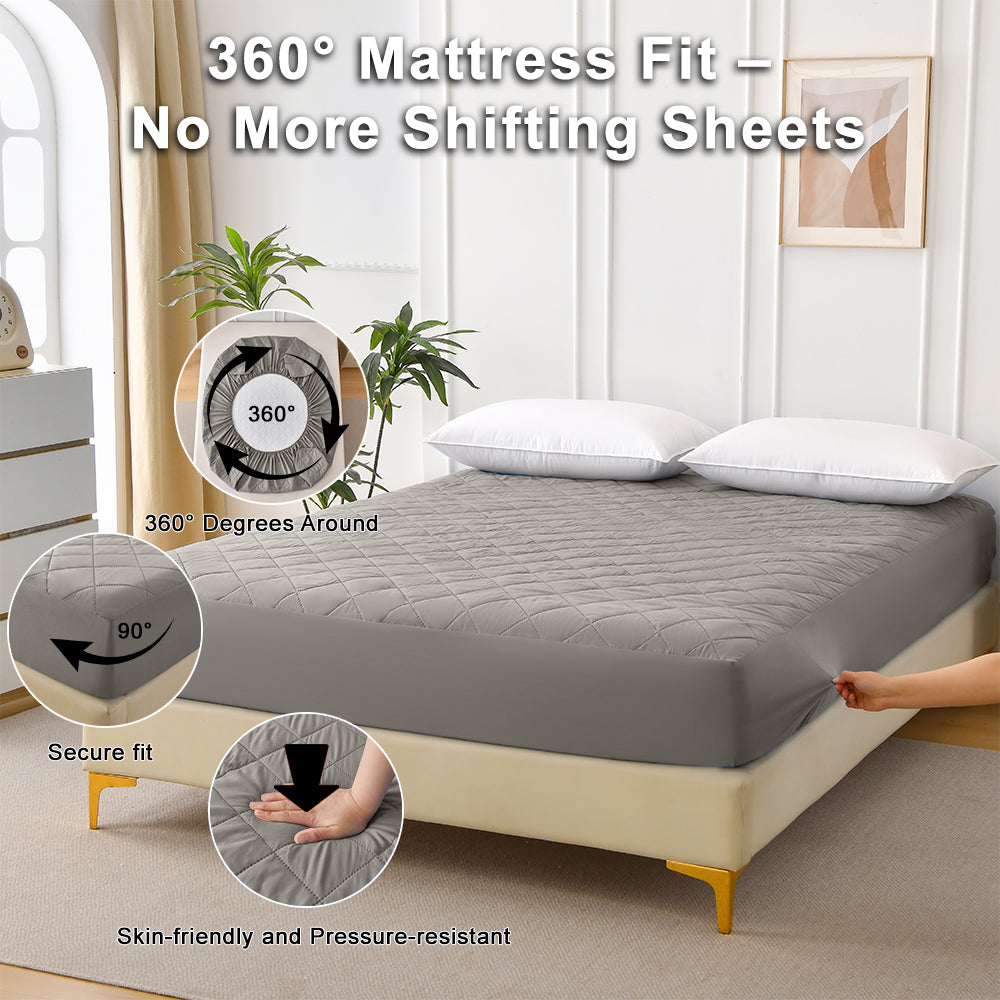 Diamond Grid Ultrasonic Waterproof Mattress Protector Gray Size Q