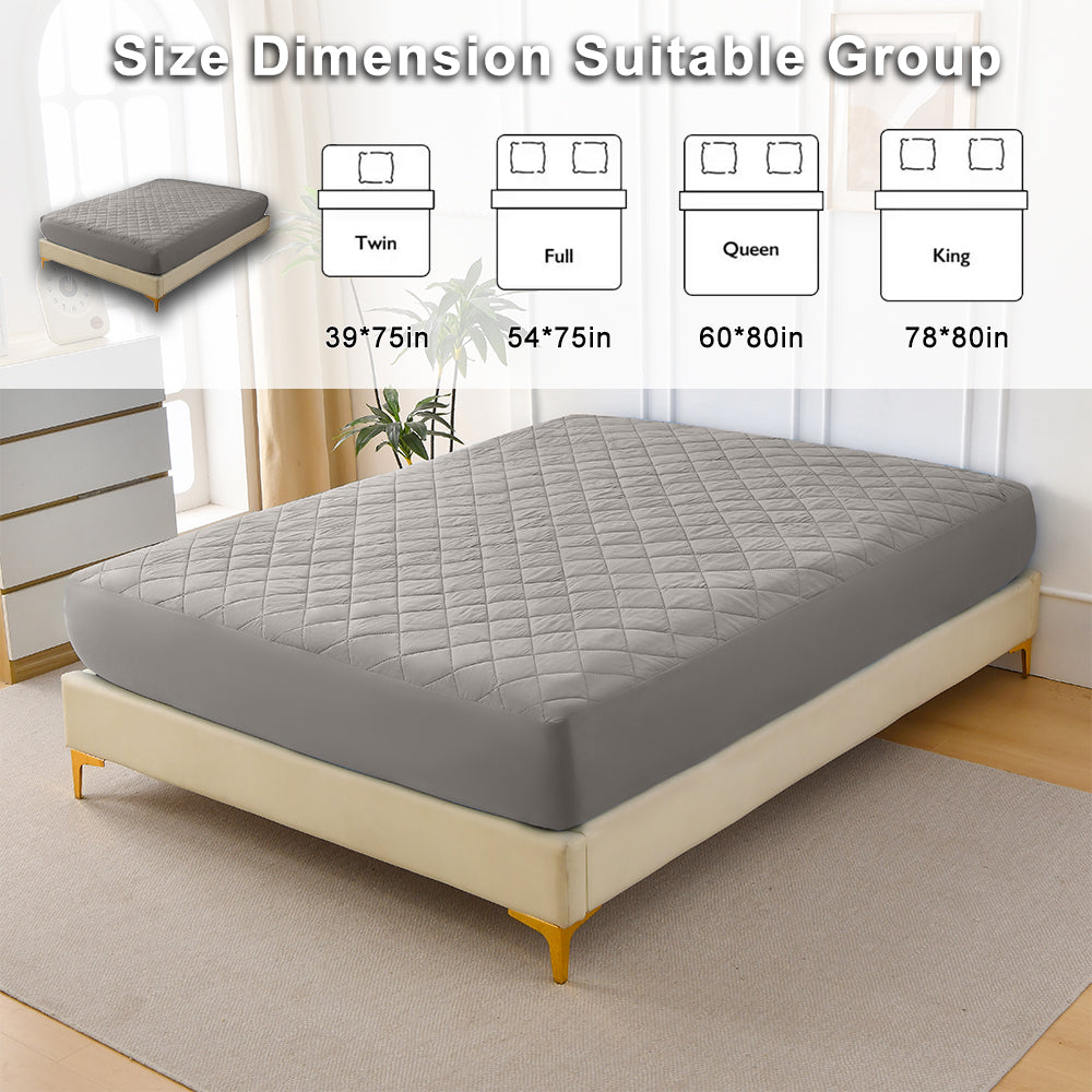 Diamond Grid Ultrasonic Waterproof Mattress Protector Gray Size Q