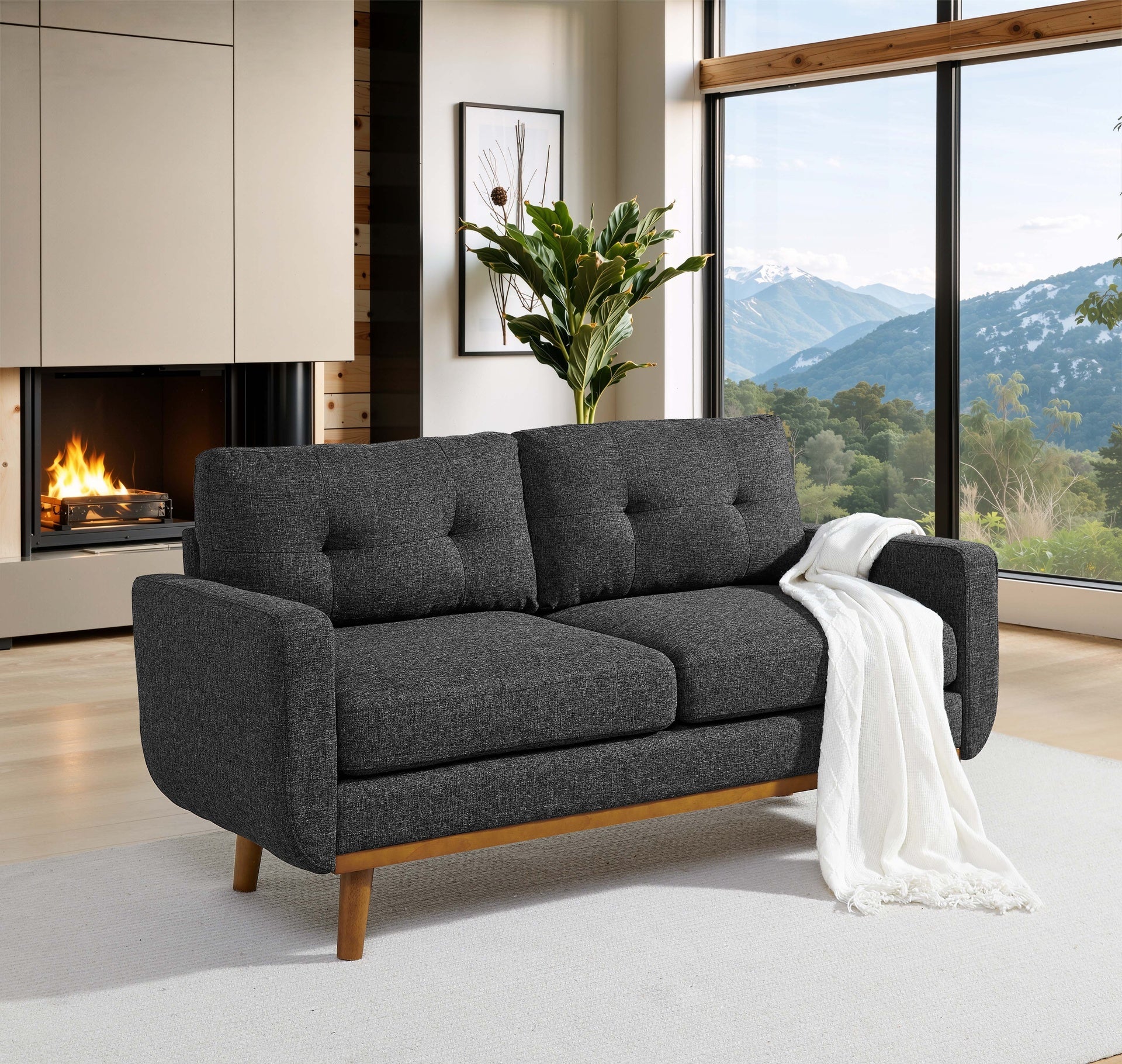 67.7" Wide Mid-Century Modern Upholstered Tufted Loveseat Sofa With Wooden Legs