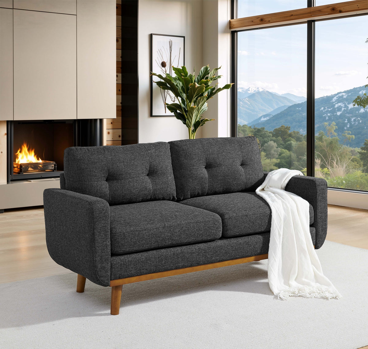 67.7" Wide Mid-Century Modern Upholstered Tufted Loveseat Sofa With Wooden Legs