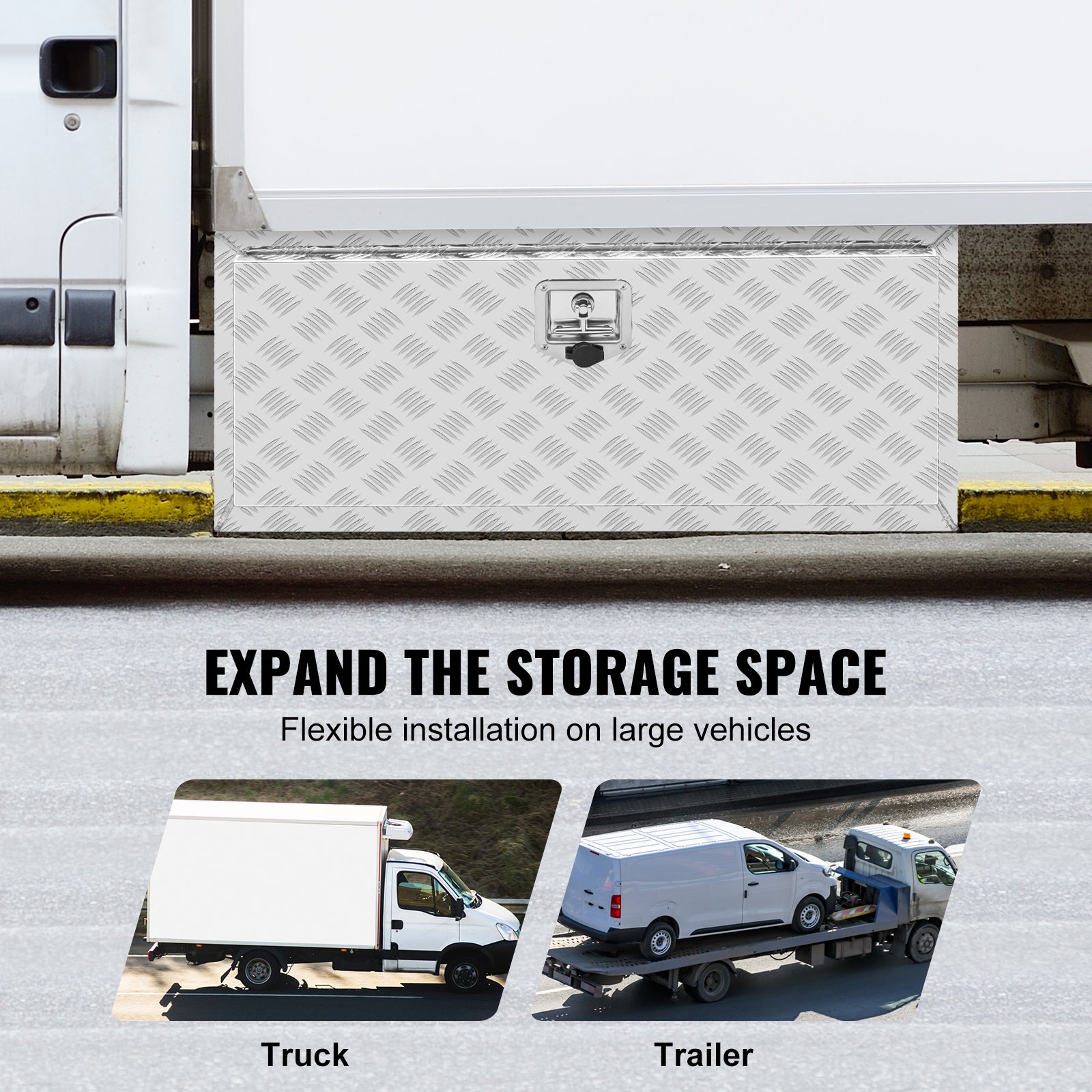Underbody Truck Box, 36"×14"×16" Pickup Storage Box, Heavy Duty Aluminum Diamond Plate Tool Box with Lock and Keys, Waterproof Trailer Storage Box with T-Handle Latch for Truck, Van, Trailer