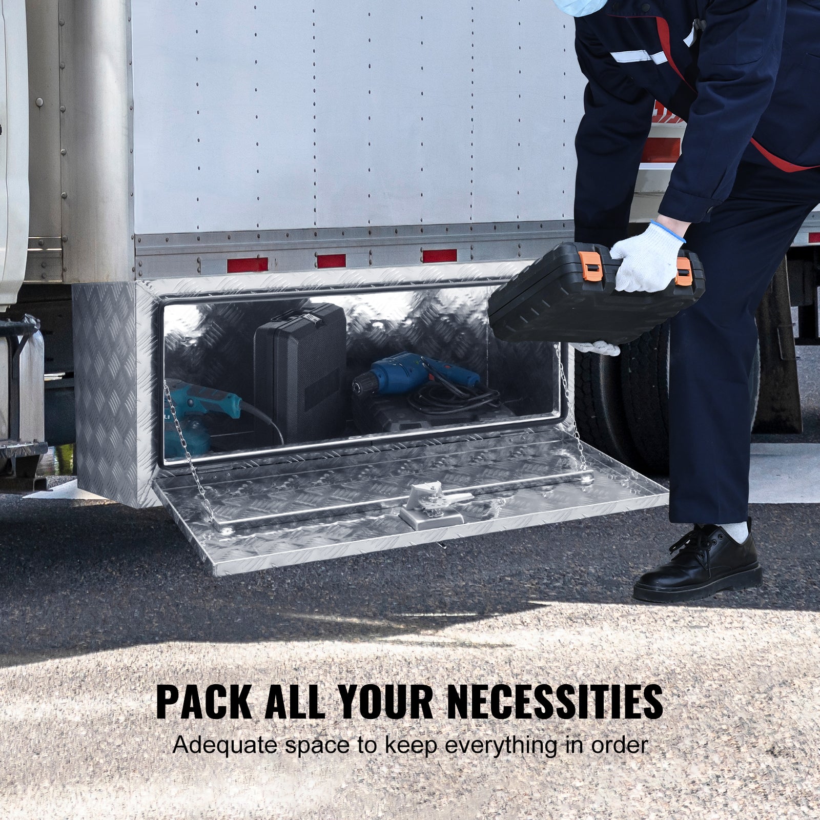 Underbody Truck Box, 36"×14"×16" Pickup Storage Box, Heavy Duty Aluminum Diamond Plate Tool Box with Lock and Keys, Waterproof Trailer Storage Box with T-Handle Latch for Truck, Van, Trailer