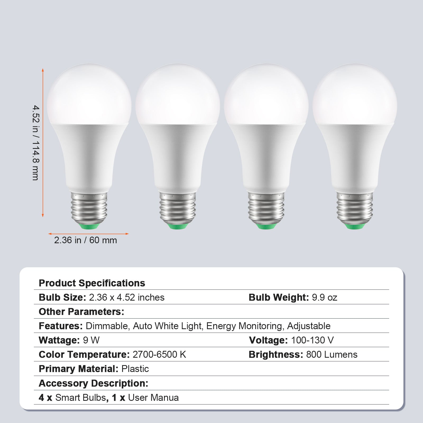 Smart Light Bulbs, 4-Pack, 9W Multicolor LED Bulbs, 800 Lumens with Smart Control Compatibility for Vera, Google Assistant, Amazon Alexa, iOS, Android, RGB Color Changing