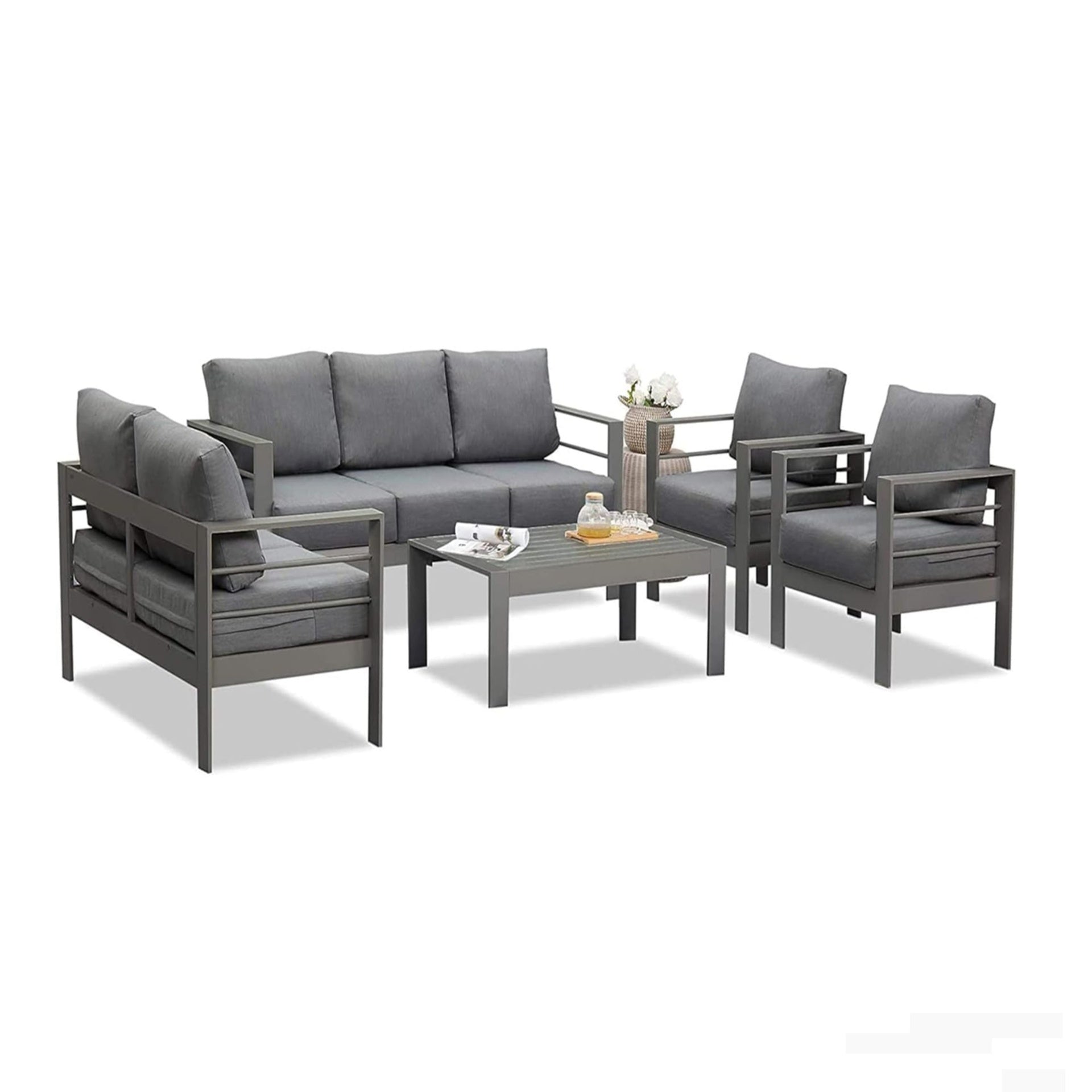 73" All-Weather Aluminum Patio Sofa, 3 Seat Outdoor Couch with  Thick Dark Gray Cushions & Gray Frame