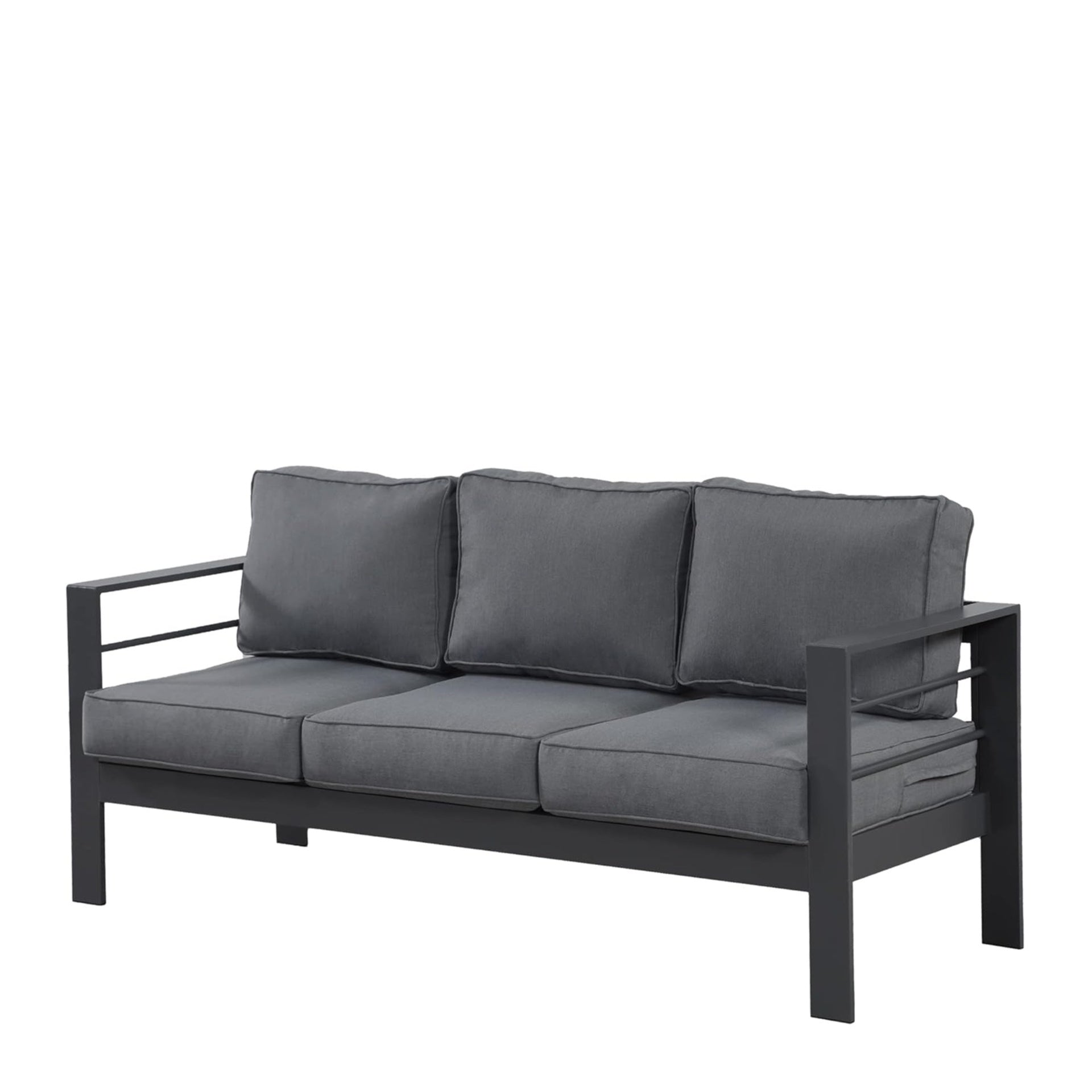 73" All-Weather Aluminum Patio Sofa, 3 Seat Outdoor Couch with  Thick Dark Gray Cushions & Gray Frame