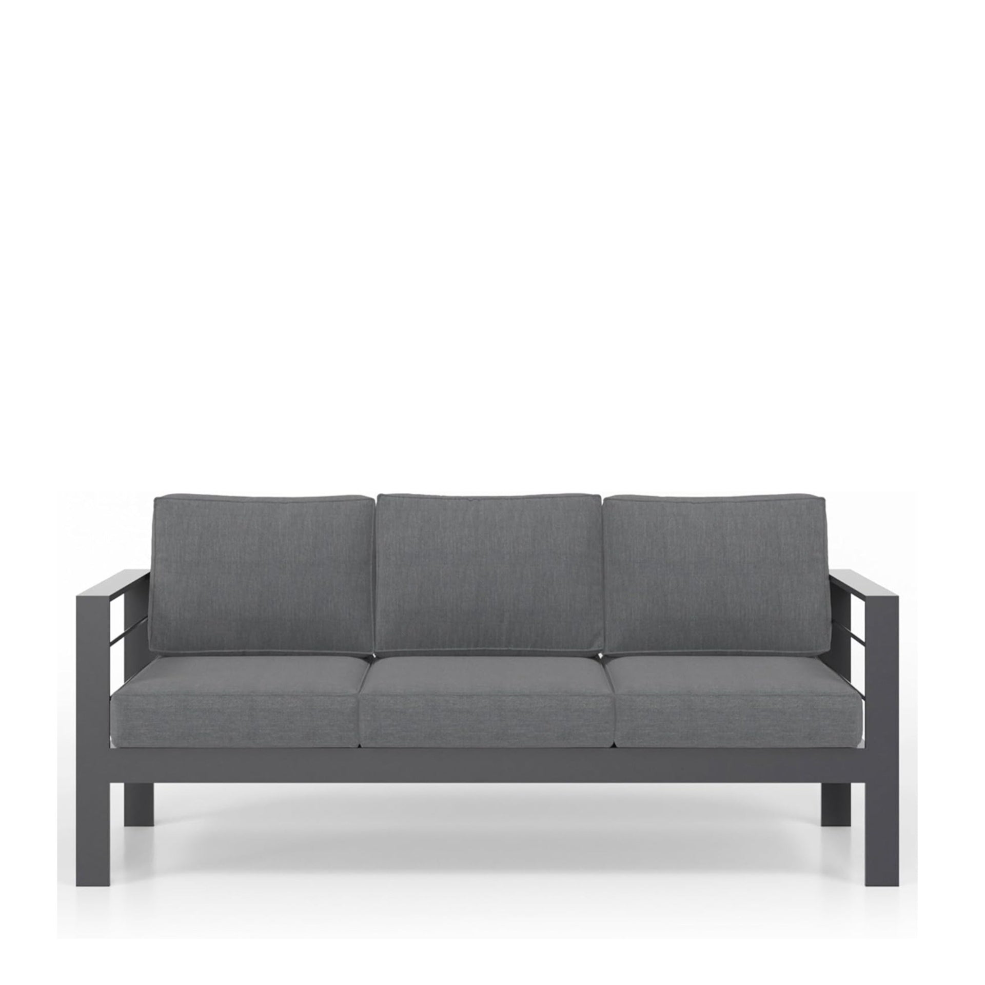73" All-Weather Aluminum Patio Sofa, 3 Seat Outdoor Couch with  Thick Dark Gray Cushions & Gray Frame