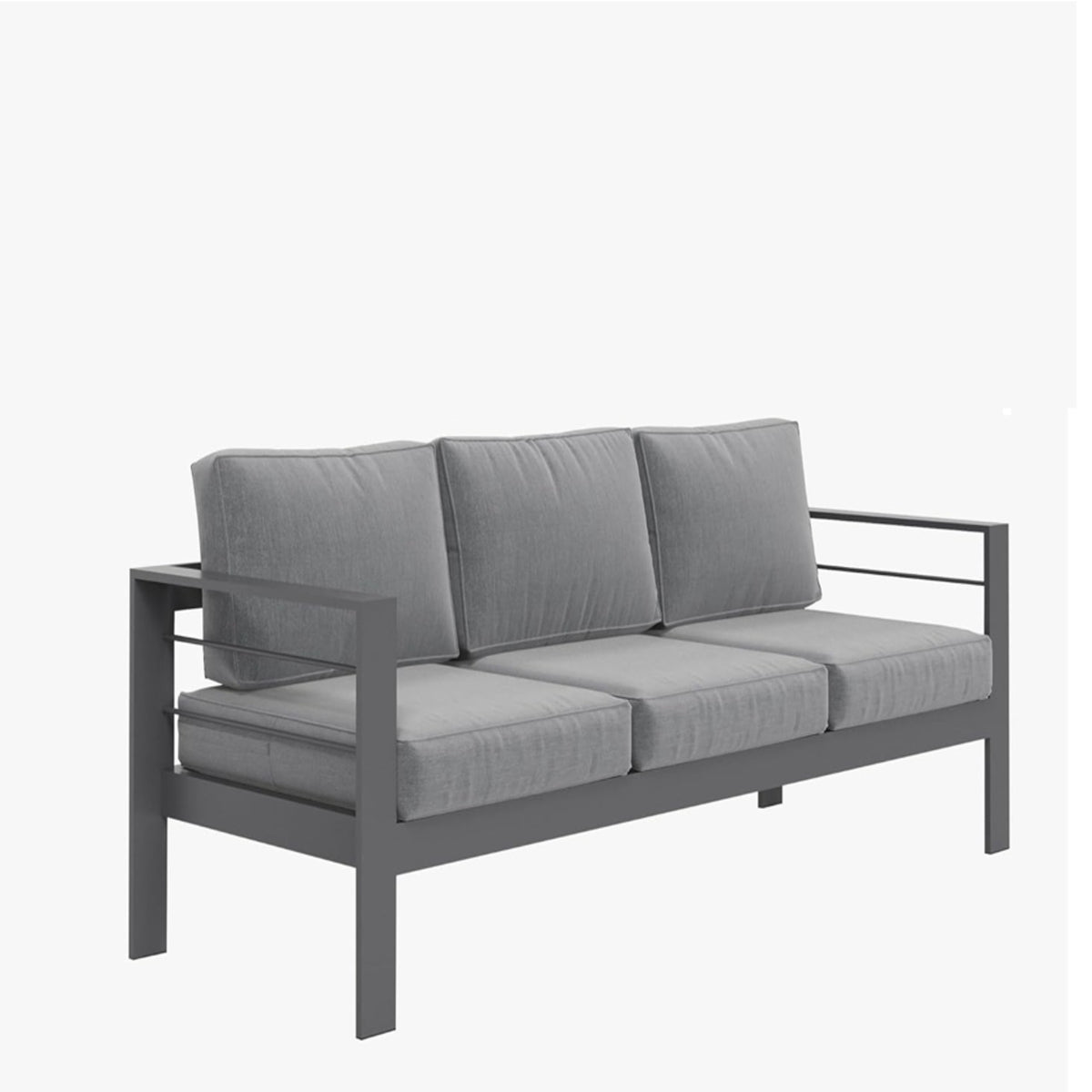 73" All-Weather Aluminum Patio Sofa, 3 Seat Outdoor Couch with  Thick Dark Gray Cushions & Gray Frame