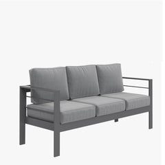 73" All-Weather Aluminum Patio Sofa, 3 Seat Outdoor Couch with  Thick Dark Gray Cushions & Gray Frame