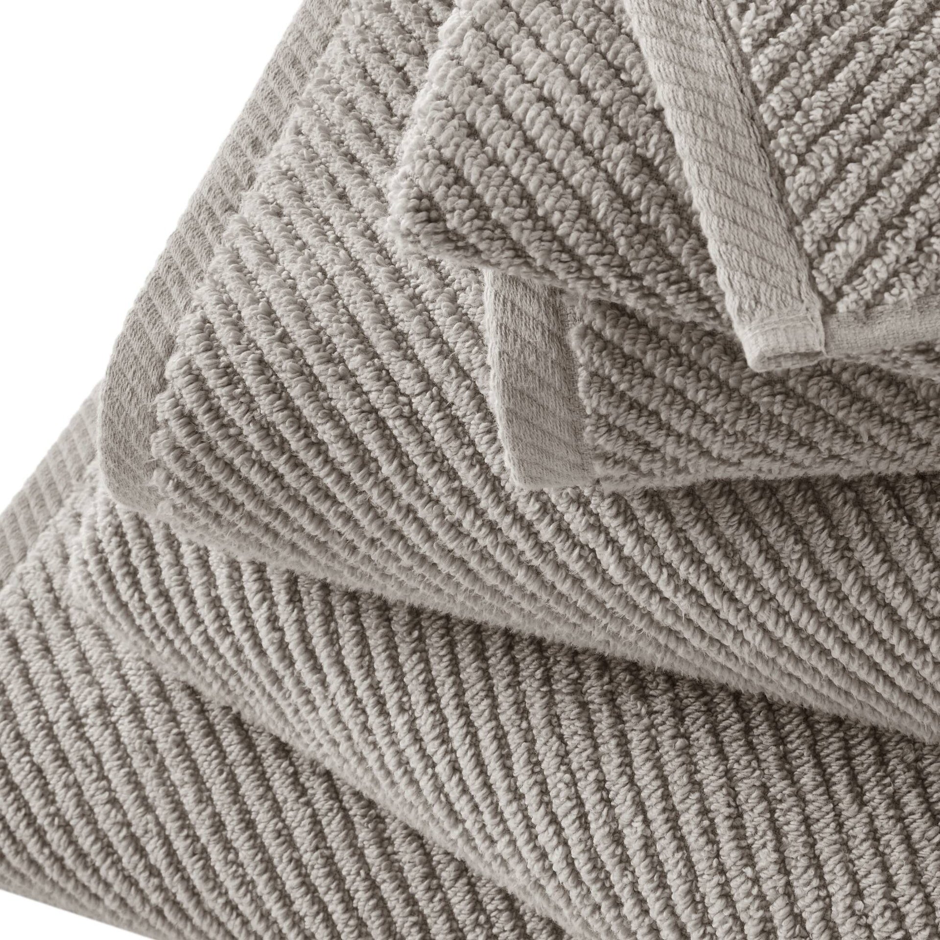 6-Piece 100% Cotton Quick Dry Diagonal Ribbed 6pcs Towel Set, Grey