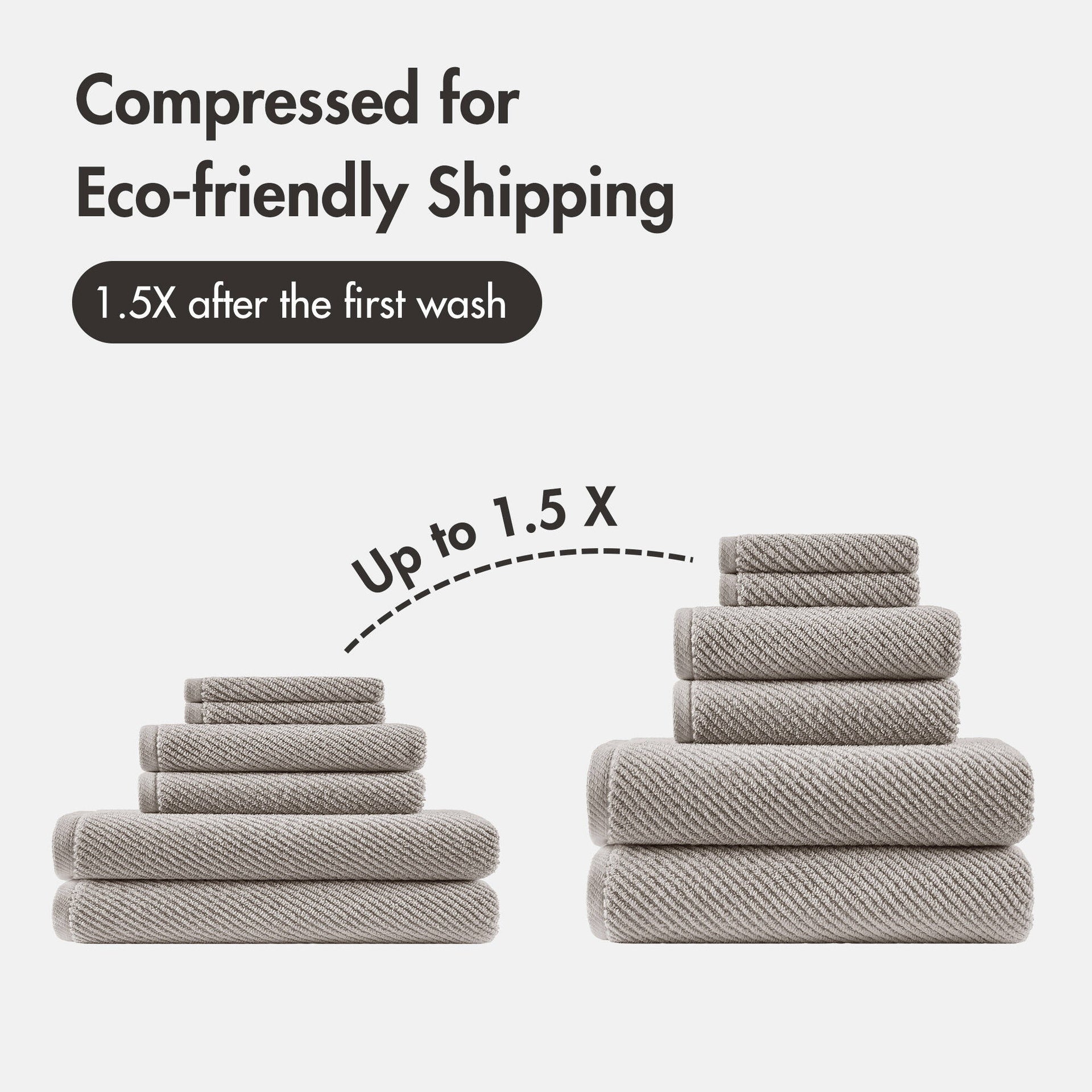 6-Piece 100% Cotton Quick Dry Diagonal Ribbed 6pcs Towel Set, Grey