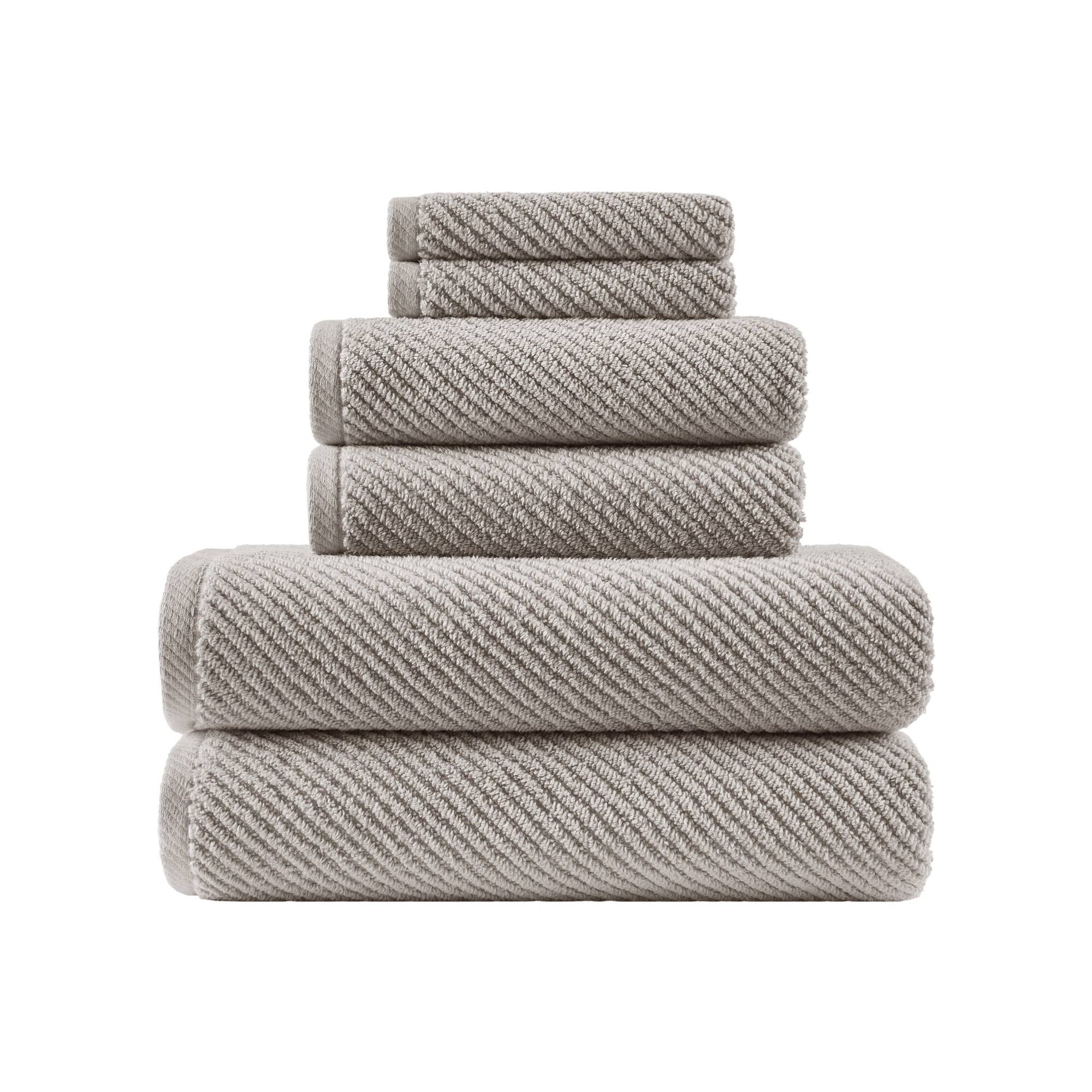 6-Piece 100% Cotton Quick Dry Diagonal Ribbed 6pcs Towel Set, Grey